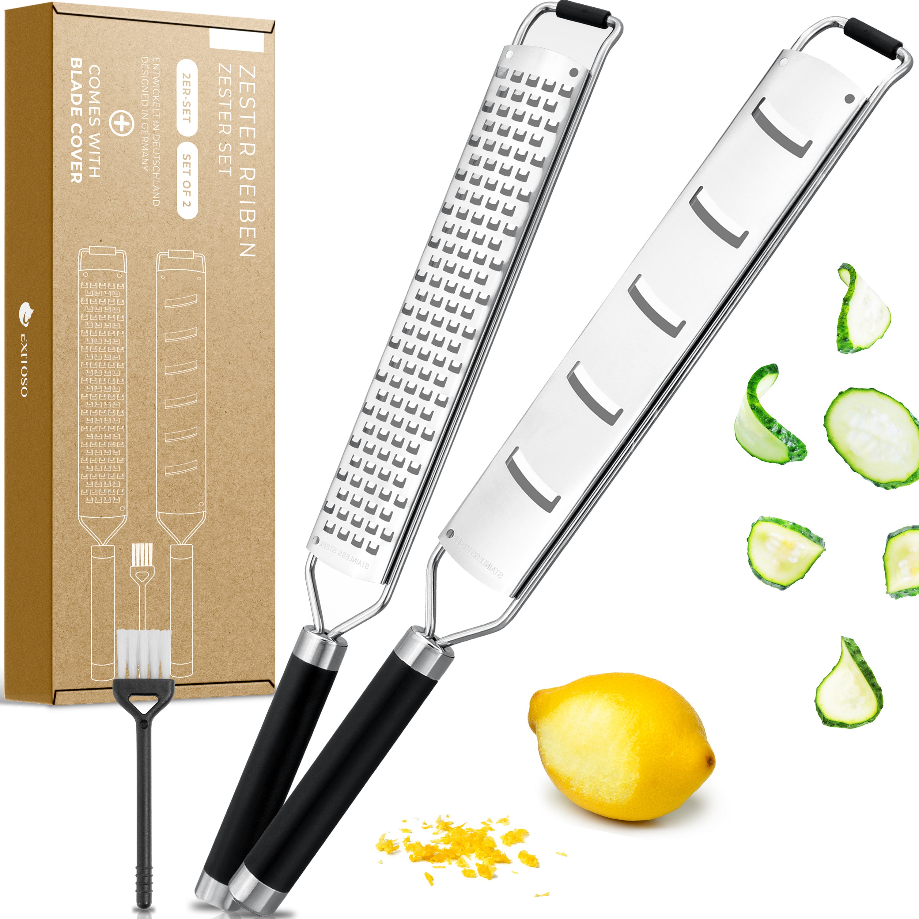 Küchenreibe 2in1 Set - Edelstahl mit rutschfestem Griff, scharfer Klinge, ideal zum Reiben von Zitrusfrüchten und Gewürzen.
