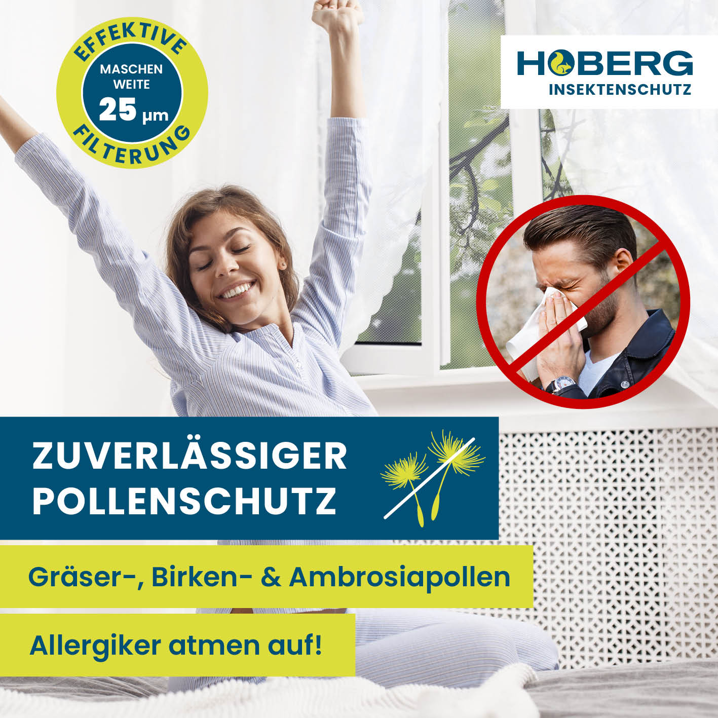 Insekten- & Pollenschutzgitter mit Magnetbefestigung - zuverlässiger Pollen- und Insektenschutz für frische Luft ohne Allergene.