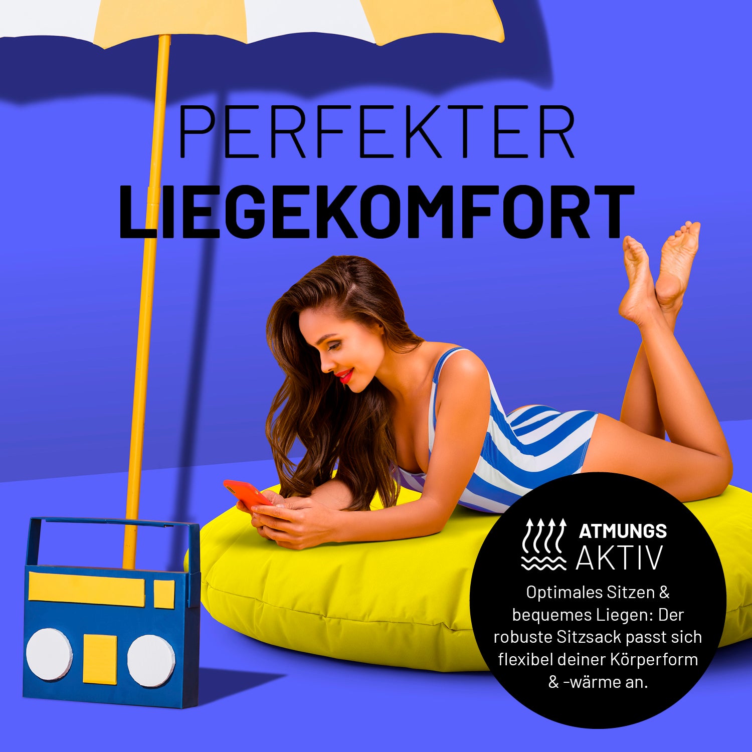 Sitzsack Drops (300 L) Gelb mit perfektem Liegekomfort, atmungsaktiv und flexibel für drinnen und draußen.