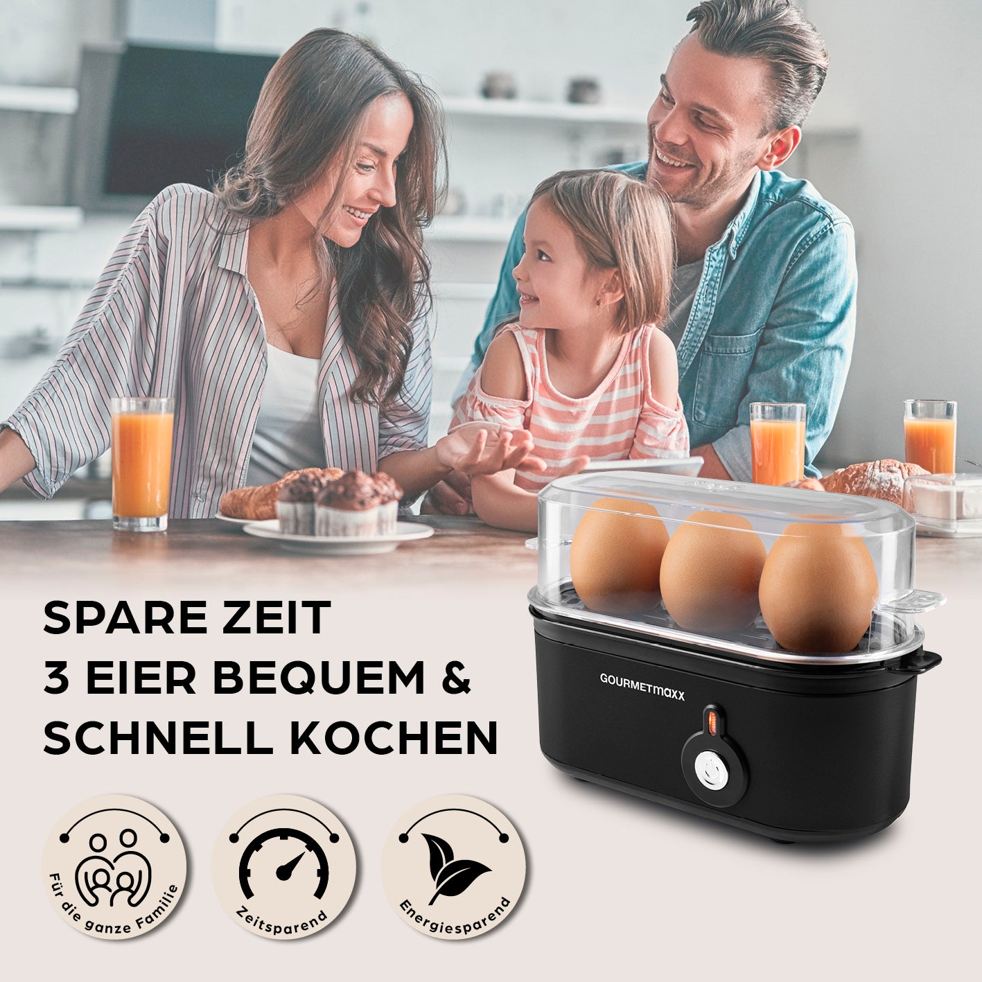 Design-Eierkocher 3 Eier - Schwarz