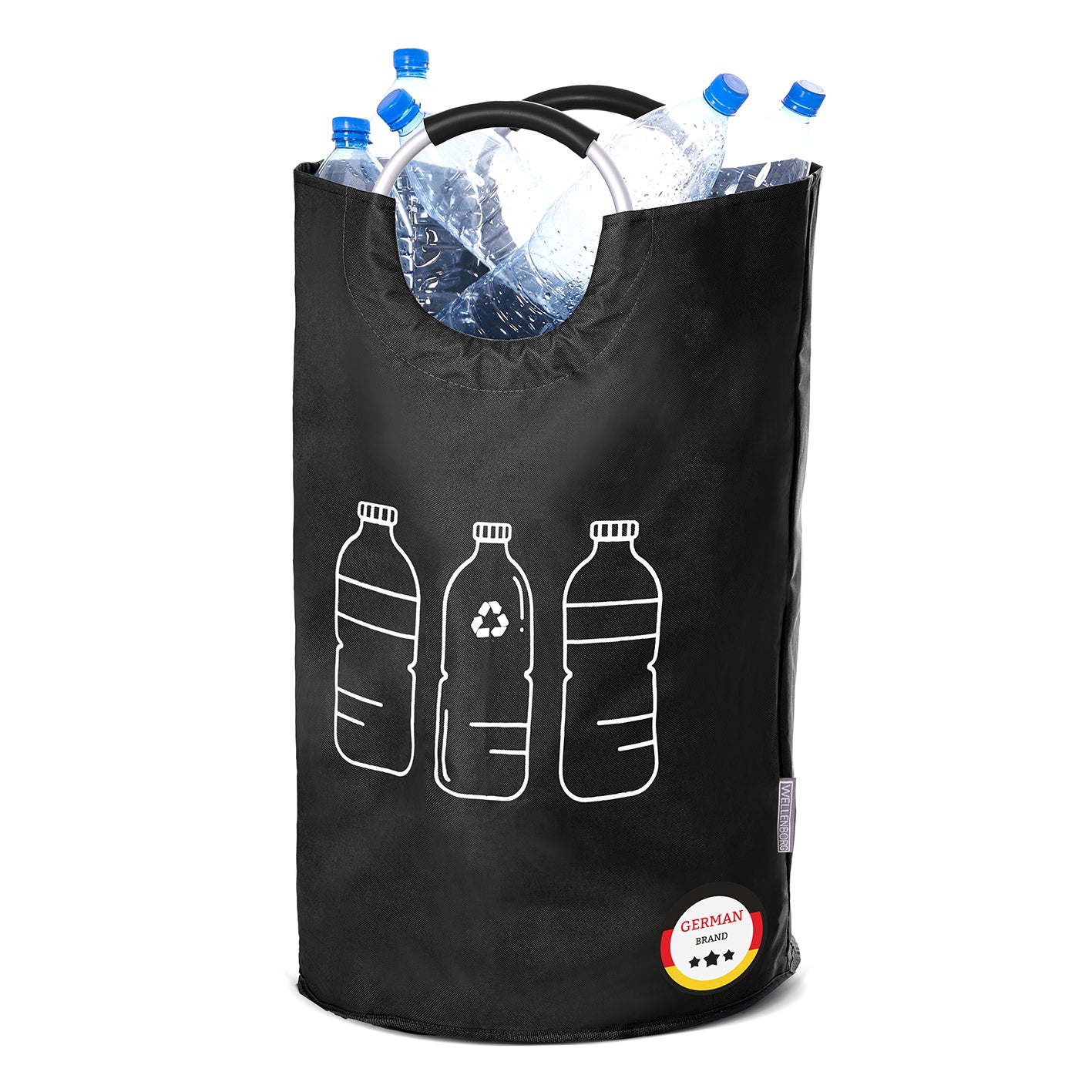Faltbarer Pfandflaschen Sammelbehälter - Grau, 82 Liter Fassungsvermögen, wasserabweisend, mit robusten Tragegriffen, ideal für Flaschen und Dosen.