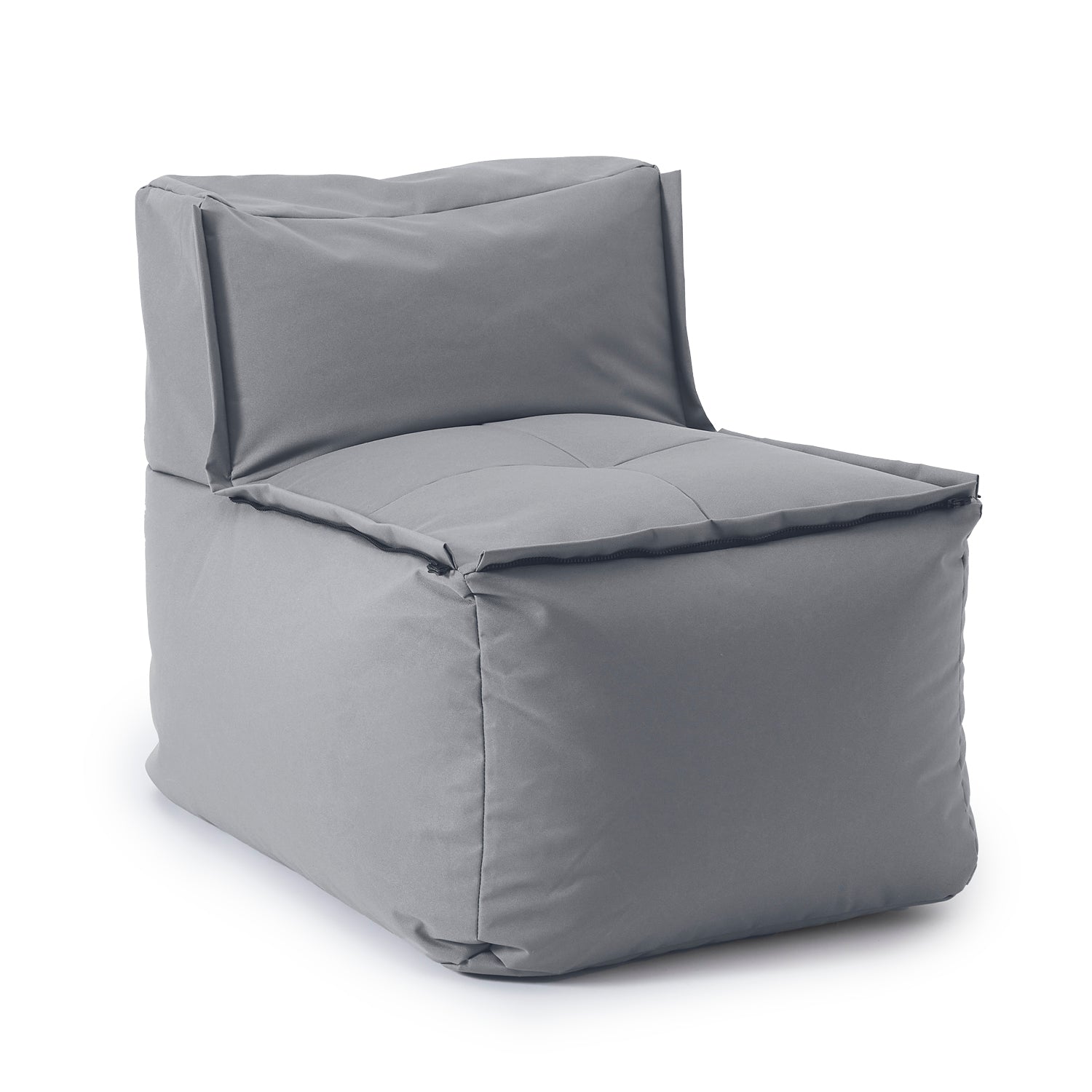 Sitzsack-Sofa Mittelstück (200 L) grau, modulartes System, indoor & outdoor, mit abwischbarem Bezug und verdeckten Reißverschlüssen.
