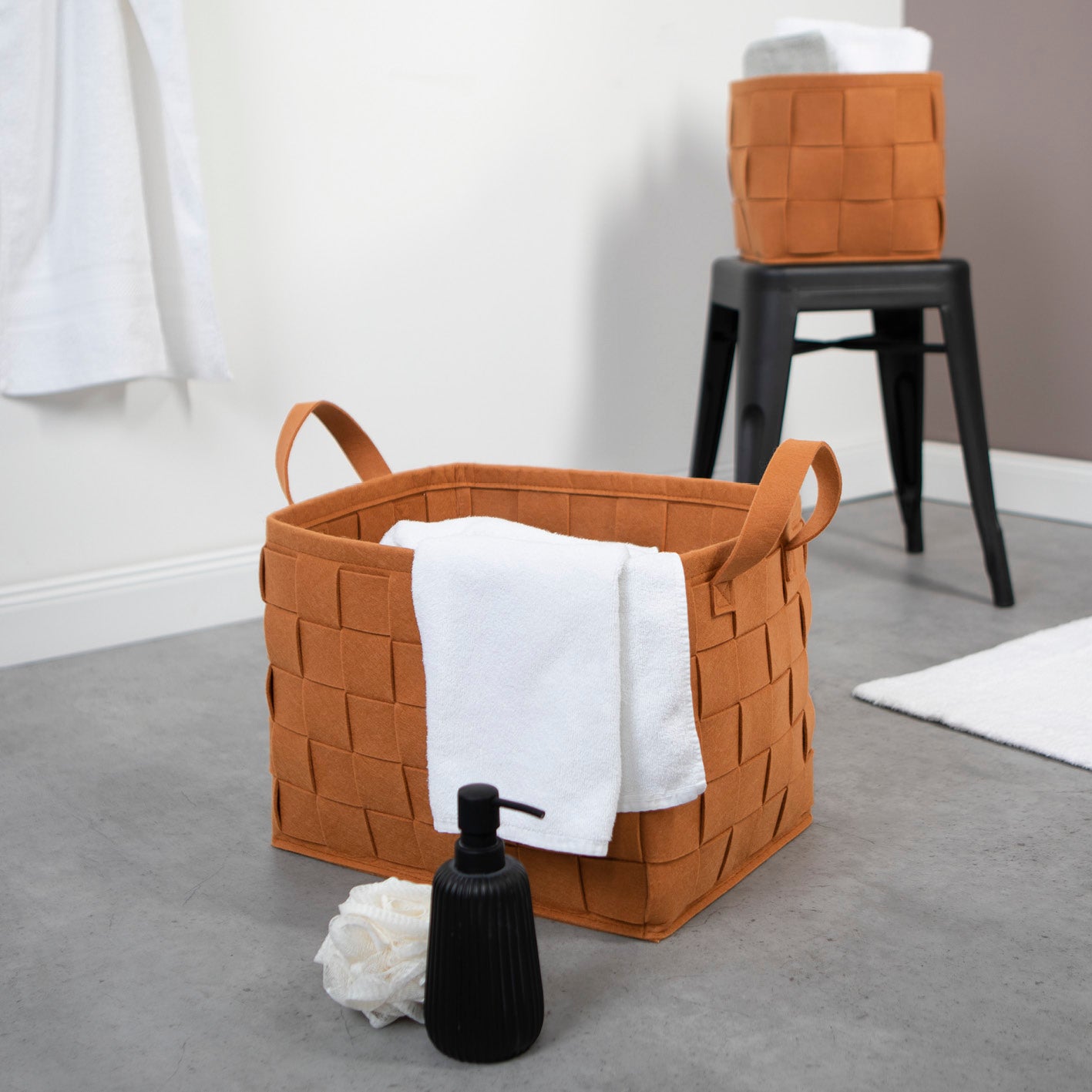 Filz-Aufbewahrungskorb M - 32 x 32 x 32 cm - Rost, moderner, faltbarer Filzkorb für vielseitige Aufbewahrung im Haushalt.