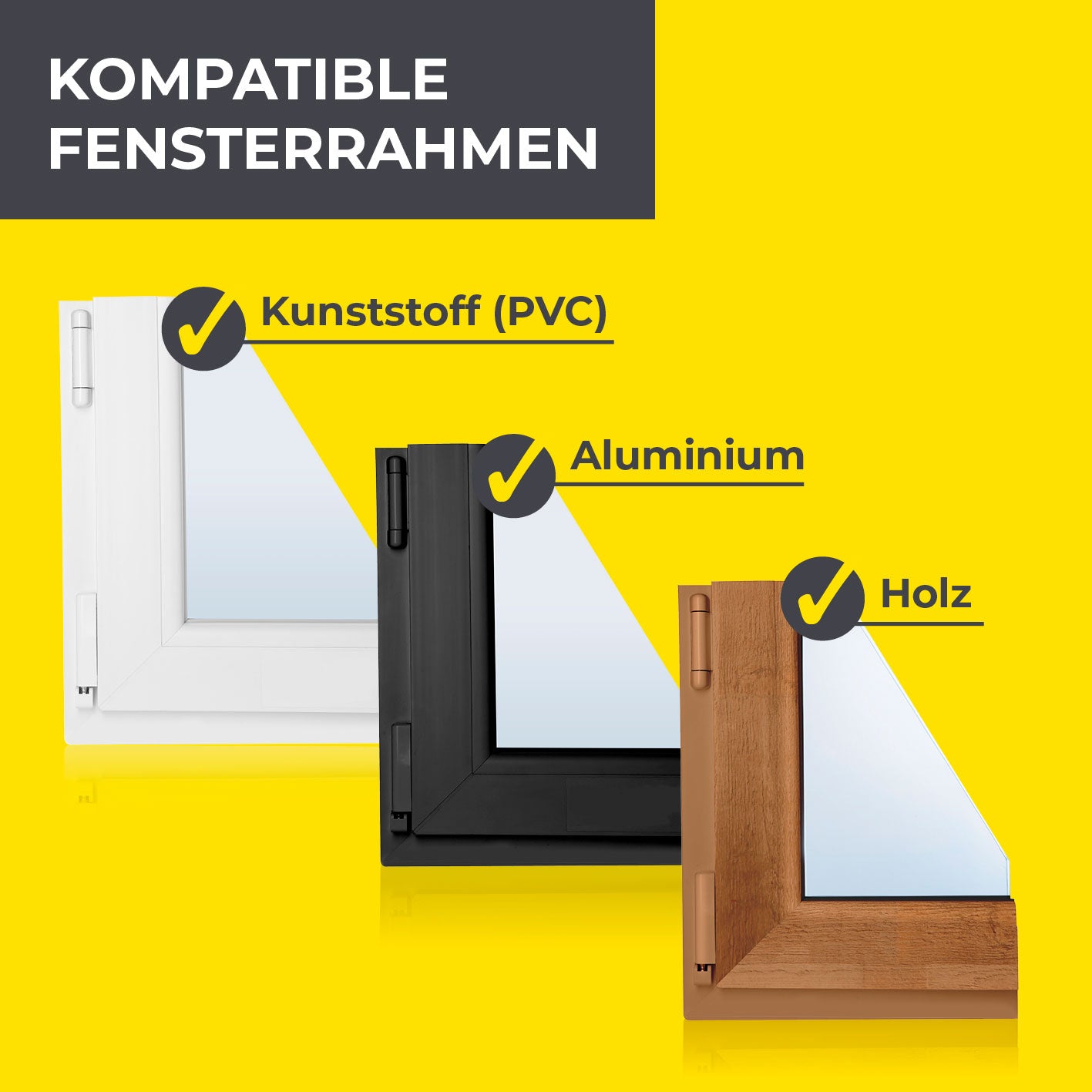 Insektenschutzgitter mit Klettbefestigung - 4er-Set kompatibel mit Kunststoff, Aluminium und Holz Fensterrahmen.