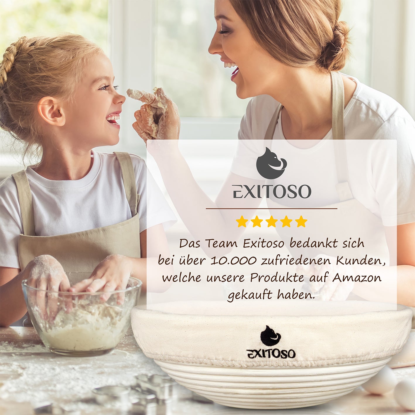 Gärkörbchen zum Brotbacken - Ø 25cm aus Rattan mit Leineneinsatz und Teigkarte für frisches, selbst gebackenes Brot.