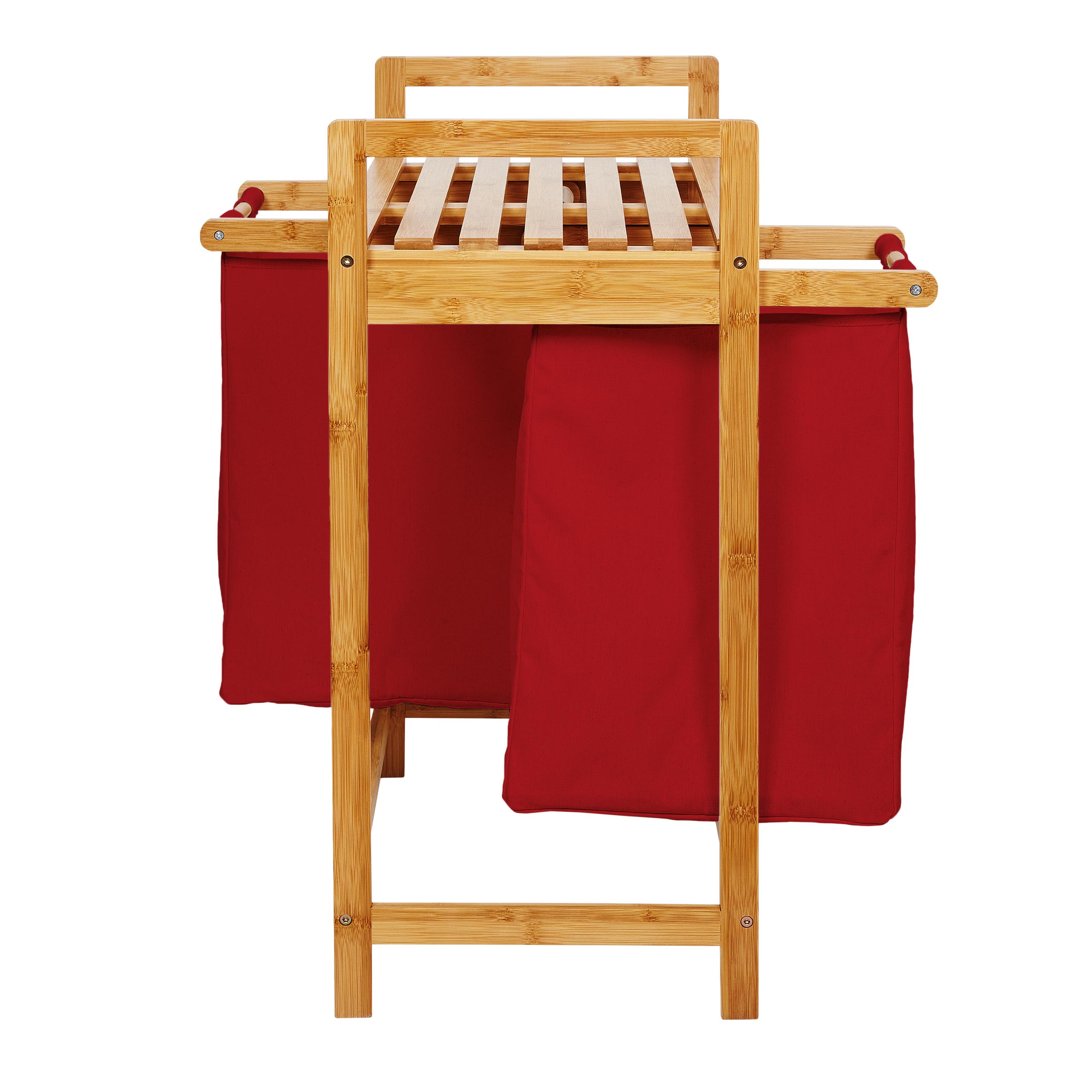 Bambus Wäschekorb mit 2 ausziehbaren Wäschesacken - 73 x 64 x 33 cm - Rot