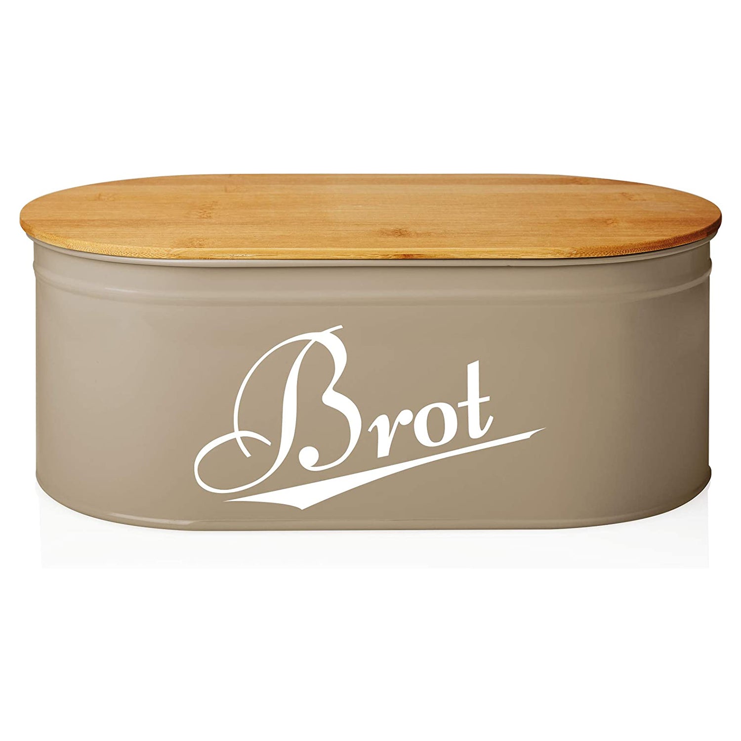 Cuisine Brotkasten aus Metall mit Bambus Deckel - Oval 36 x 20 x 13,8 cm - Grau