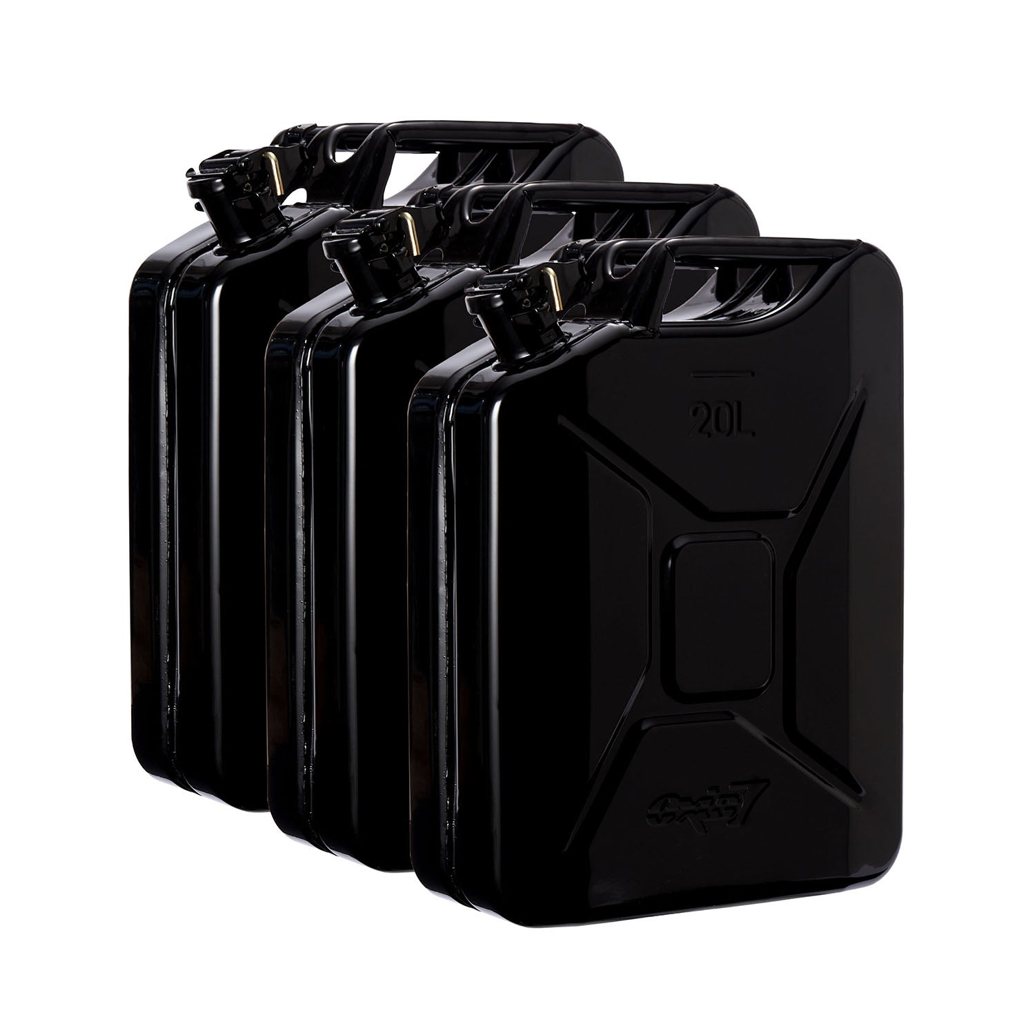 3x Metall Benzinkanister 20 Liter - Schwarz mit UN-Zulassung, pulverbeschichtetem Korrosionsschutz, ideal für Benzin und Diesel Transport.