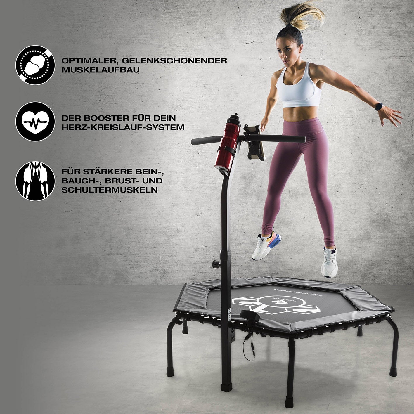 Fitness-Trampolin Smart - 5-fach höhenverstellbarer Haltegriff
