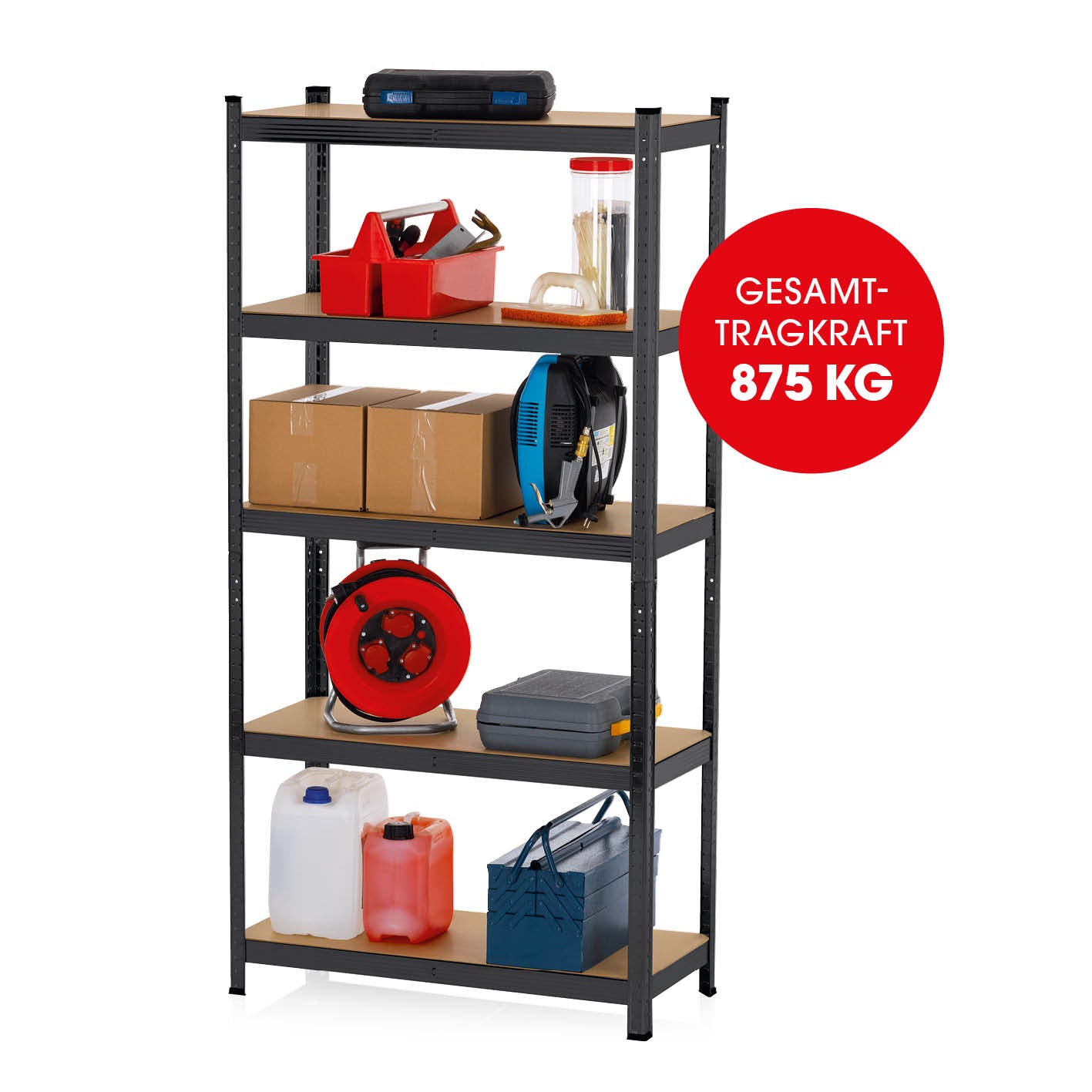 Schwerlastregal & Werkbank - 180 x 90 x 40 cm - 875 kg Traglast, 175 kg pro Ebene