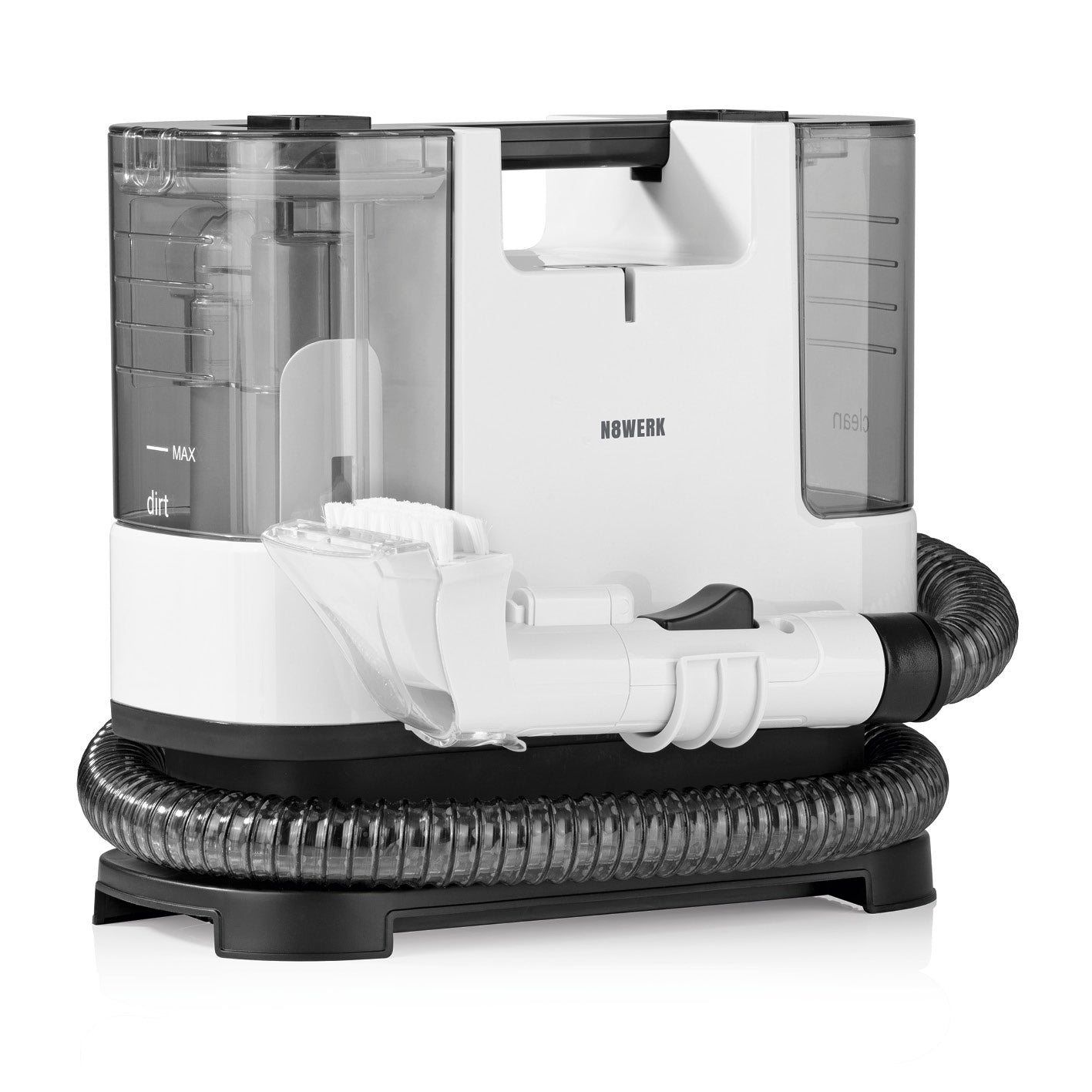 Waschsauger Portable Clean kompakter Polsterreiniger mit 2-Tank-System, Saugschlauch und 2 Reinigungsaufsätzen für gründliche Reinigung.