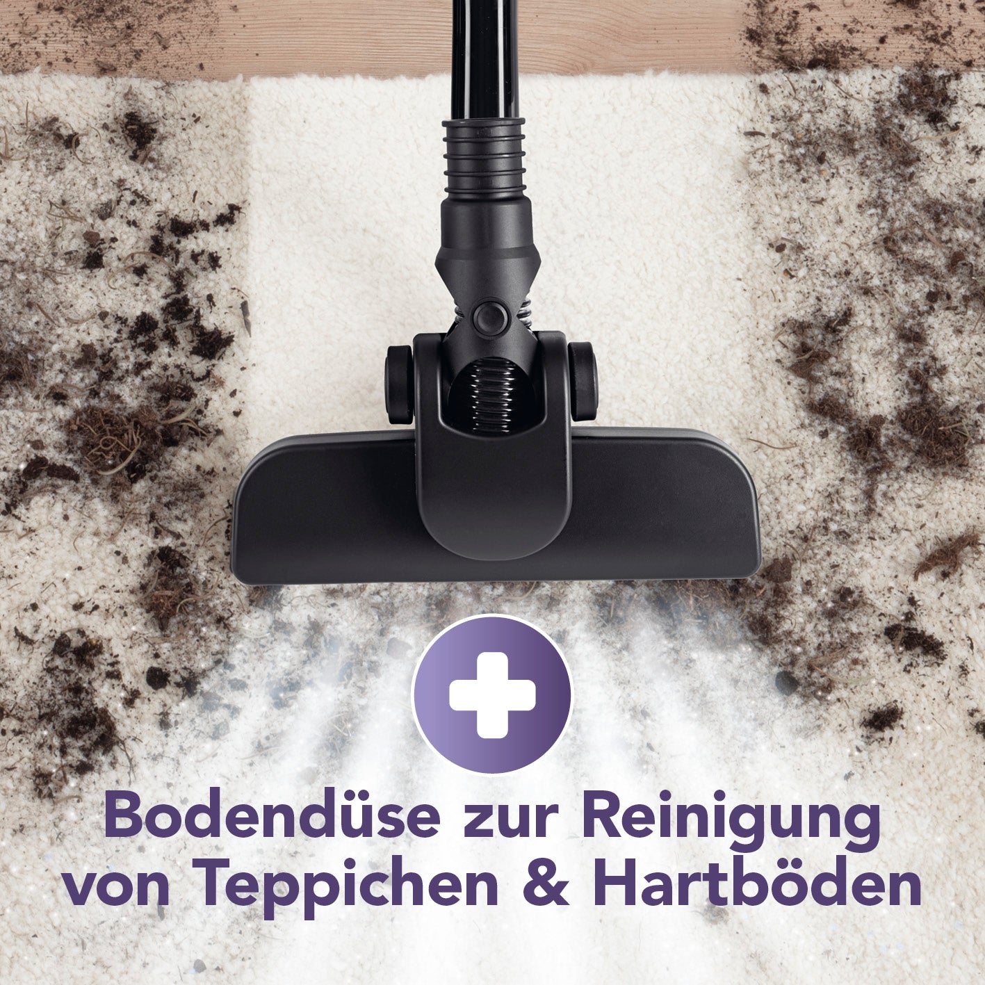 Akku-Staubsauger mit Bodendüse reinigt Teppiche und Hartböden effektiv und kabellos für flexible Sauberkeit zuhause.