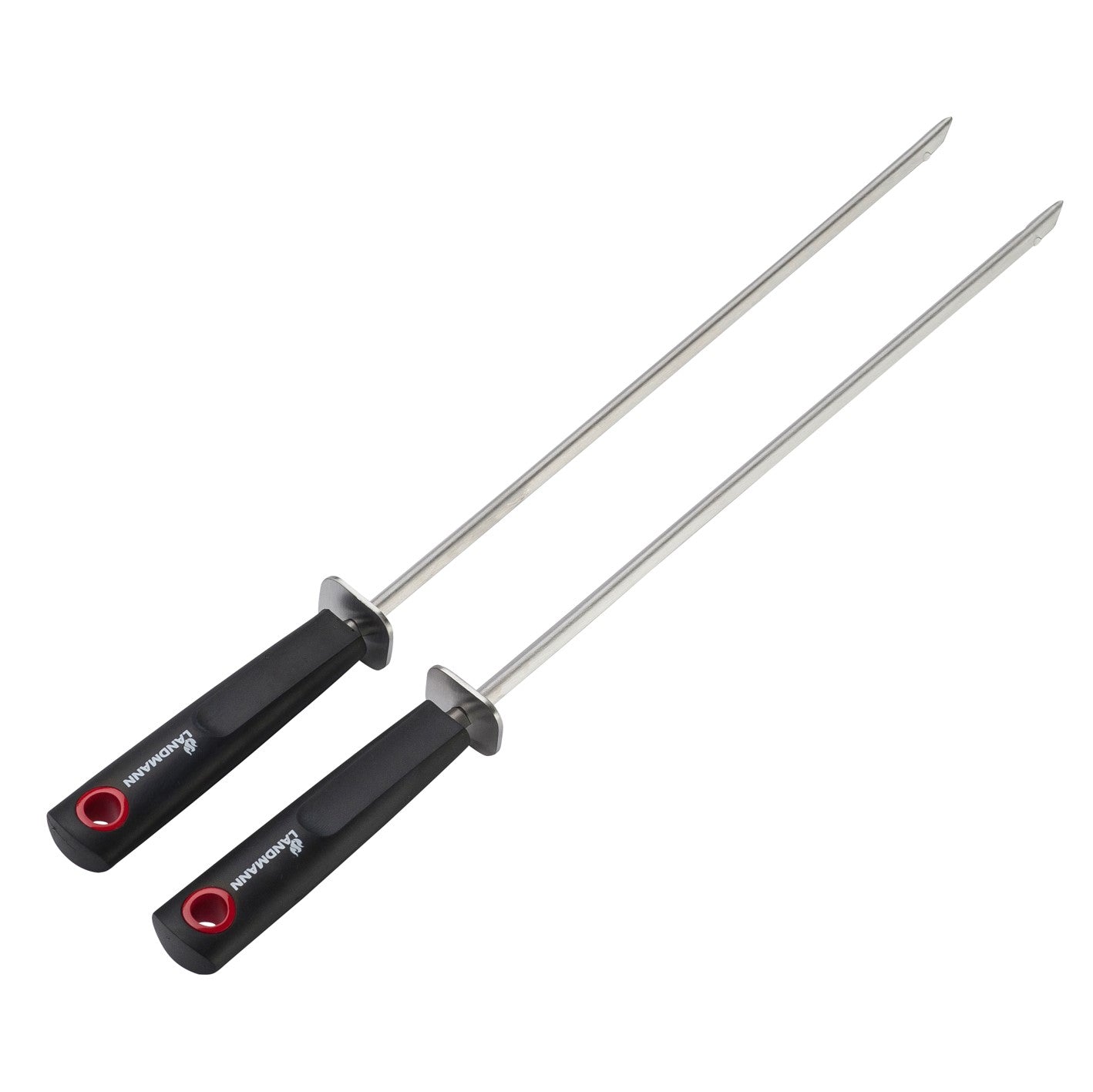 Grillspieß Quality - 40,5 cm - 2er-Set aus Edelstahl mit gummiertem Griff und Dreiecksform gegen Abrutschen des Grillgutes.