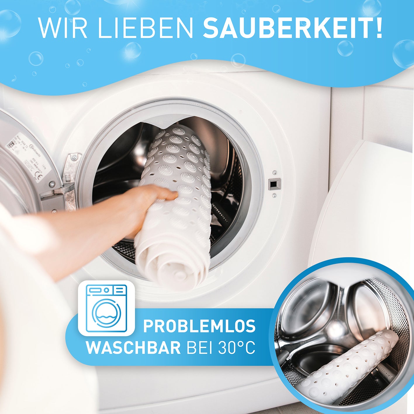 Badewannenmatte - Weiß - 100 x 40 cm, waschbar bei 30°C, rutschfest, BPA-frei, mit 200 Flex-Saugnoppen für sicheren Halt.