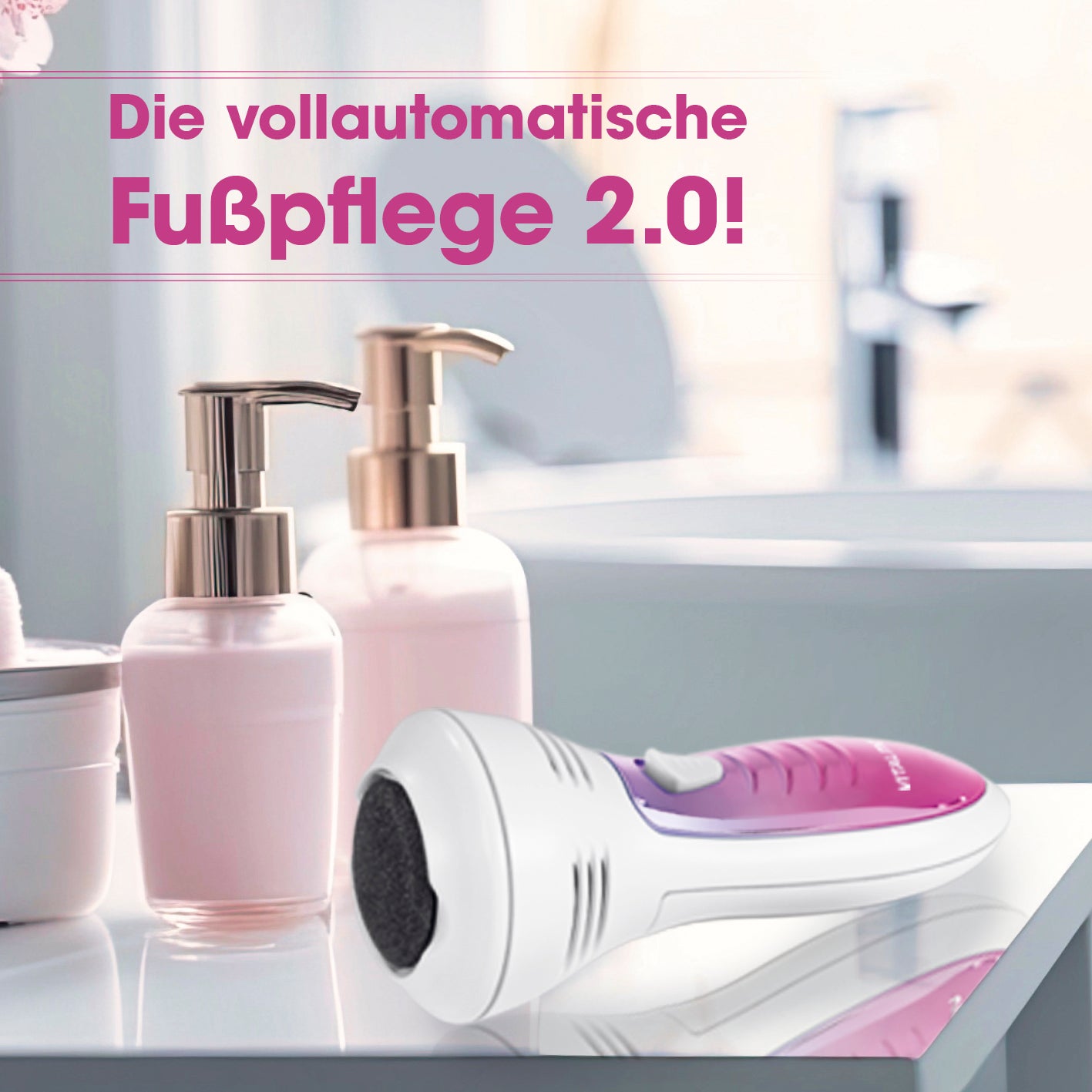 Pedi Power Hornhaut-Entferner entfernt sanft Hornhaut und Schwielen mit Absaugfunktion und zwei Aufsätzen für glatte, geschmeidige Füße.