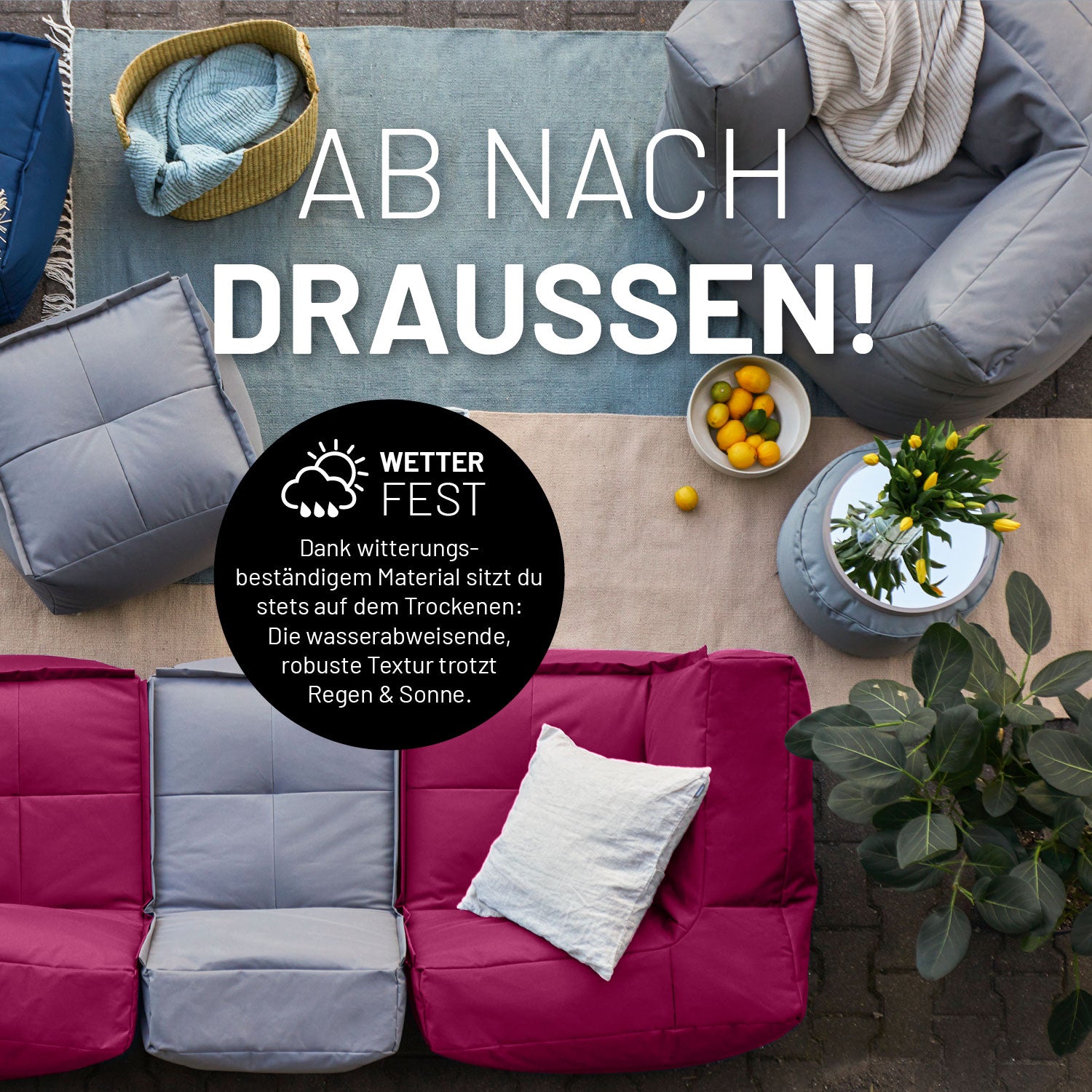 Sitzsack-Sofa Ecke (340 L) - Modulares System - indoor & outdoor - Rotwein mit wetterfestem Material und extrastarker Füllung für hohen Komfort.
