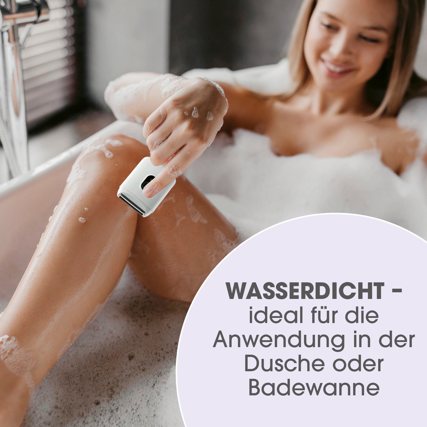 Damenrasierer - weiß/schwarz kabellos, wasserdicht, für präzise Haarentfernung in Dusche und Badewanne, inkl. Reinigungsbürste und USB-Kabel.