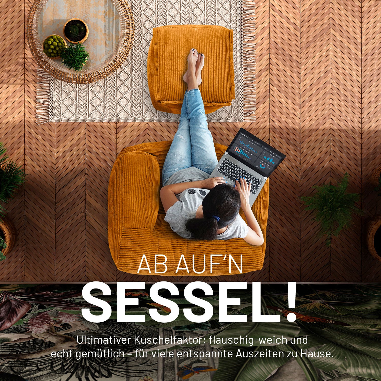 Modularer Sessel aus der Cord-Reihe - Senfgelb mit kuscheligem Bezug, ergonomisch und modern, ideal für gemütliche Zuhause.