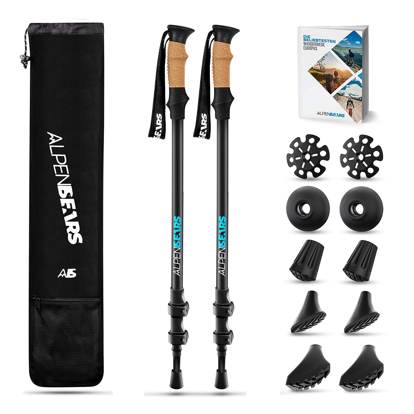 Teleskop Wanderstöcke mit Gummipuffer Set - Aluminium