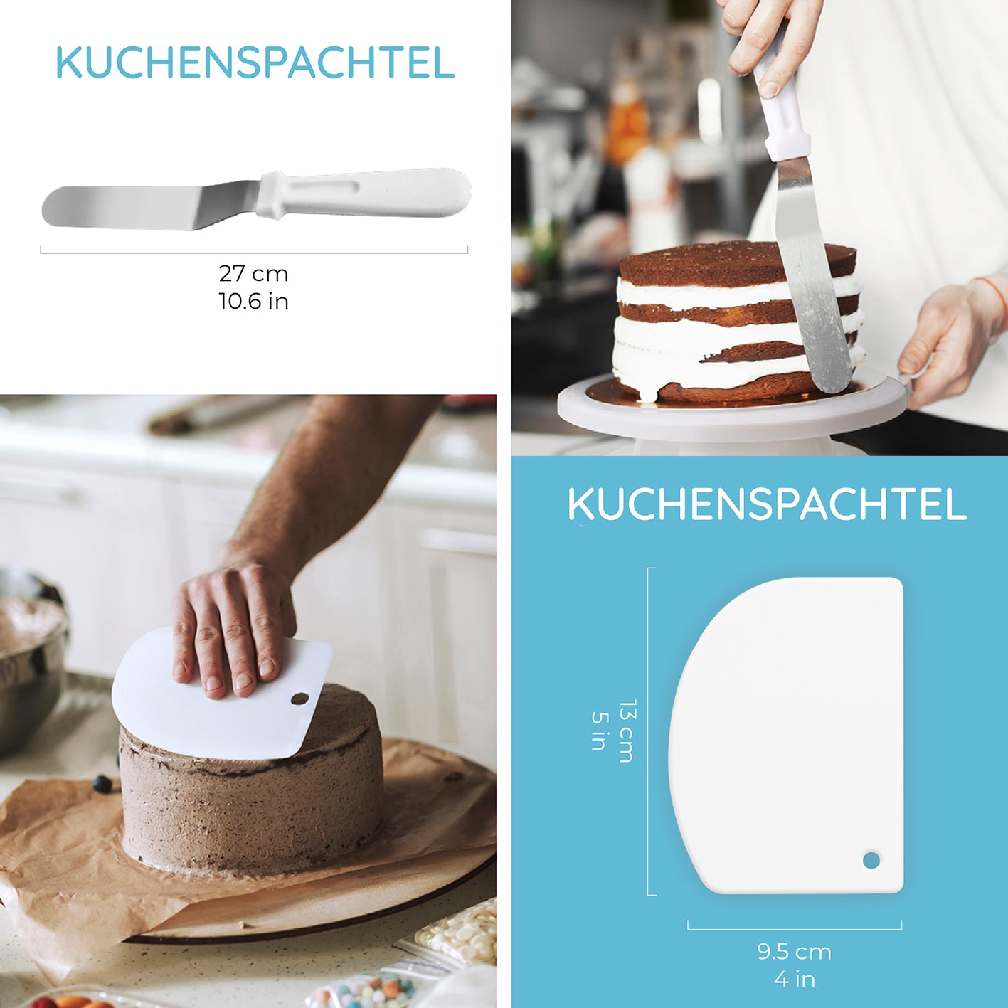 Drehbare Tortenplatte - 28 cm - 51-tlg. mit Kuchenspachtel zum einfachen Verzieren und Glätten von Torten und Kuchen.