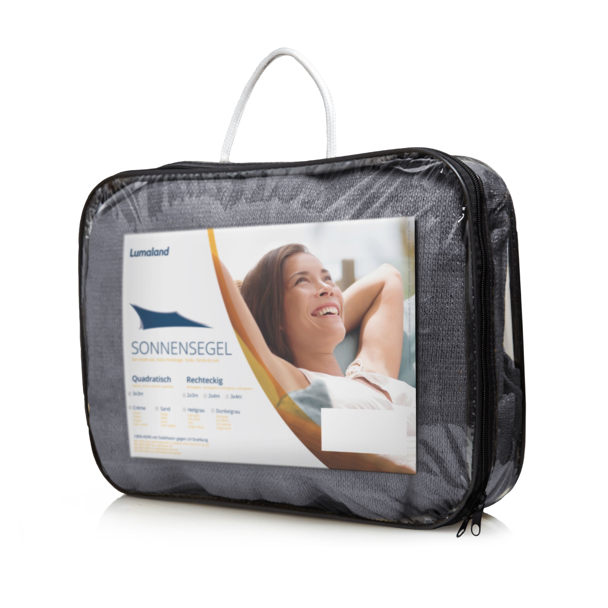 Sonnensegel 100% HDPE mit Stabilisator für UV-Schutz - Rechteck 2 x 3 Meter - Dunkelgrau, reißfest und mit rostfreien Ringen verpackt