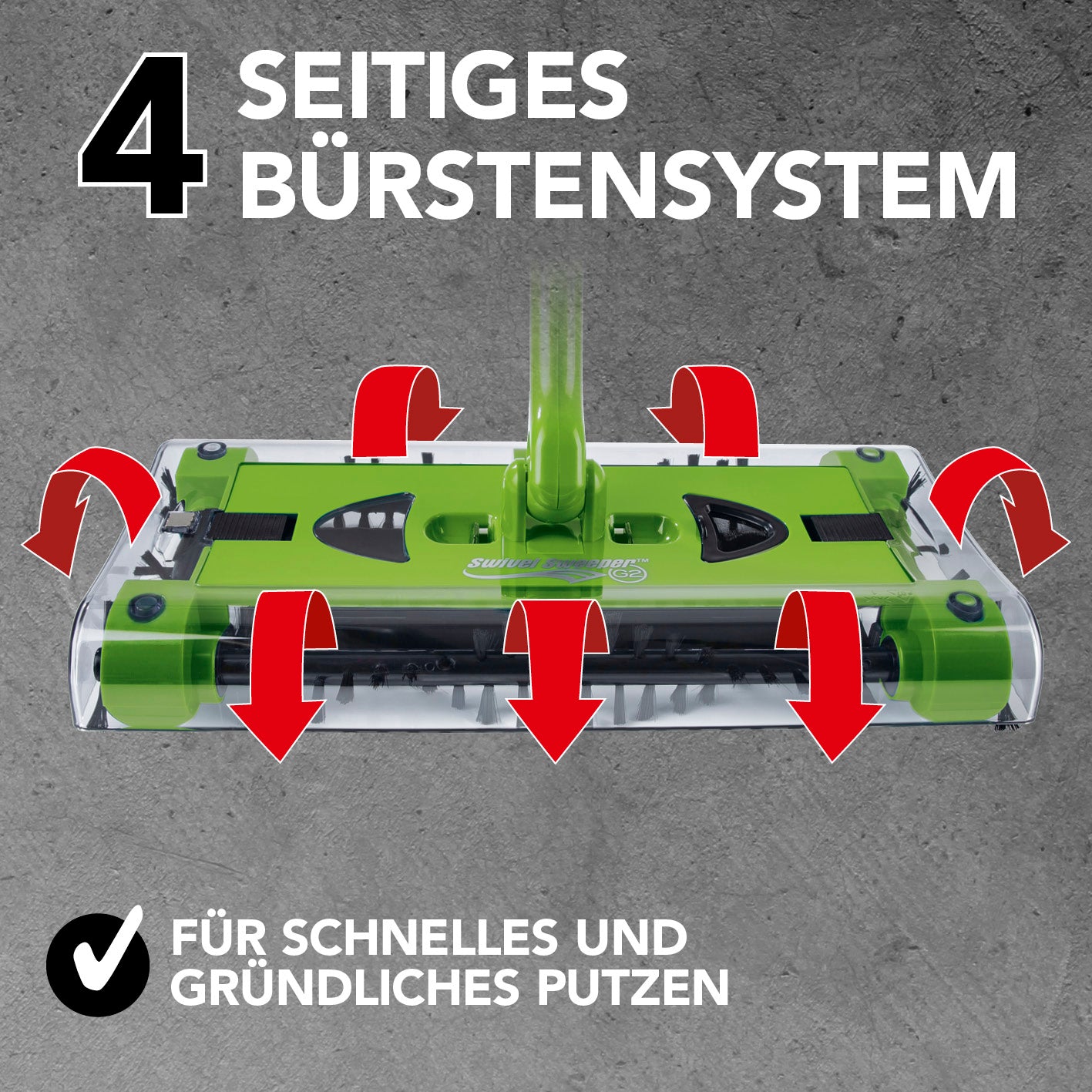 Akku-Besen Swivel Sweeper G2 + Ersatz-Akku limegreen mit 4-seitigem Bürstensystem für schnelles und gründliches Putzen.