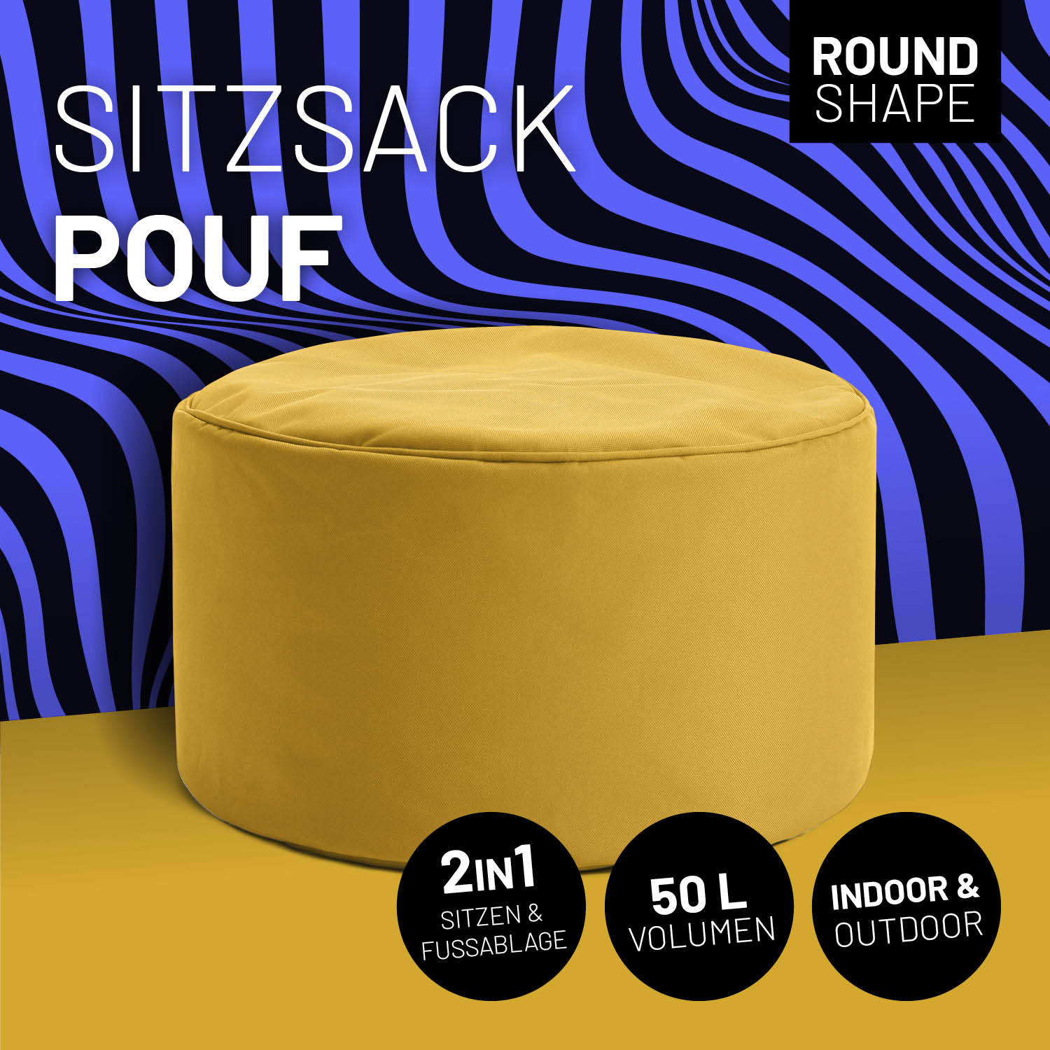 Sitzsack-Hocker/Pouf (50 L) - indoor & outdoor - Senfgelb