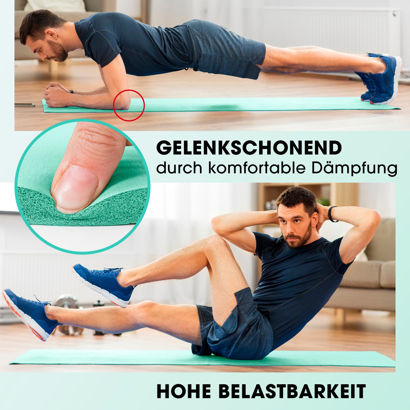 Fitness- und Gymnastikmatte - 183 x 61 x 1,5 cm - Türkis, rutschfest, gelenkschonend und ideal für Yoga und Gymnastik im Innen- und Außenbereich.