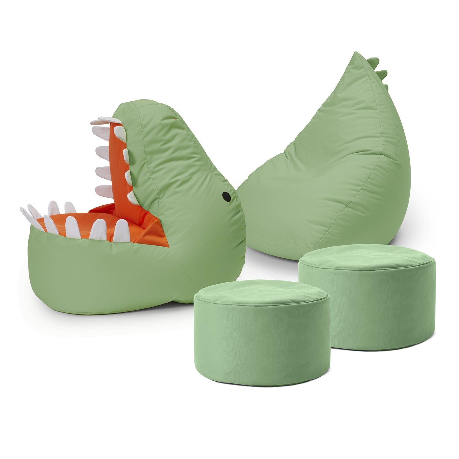 Kindersitzsack-Set "Dino" (4-tlg.) in Pastell Grün, indoor & outdoor, wasserabweisend und mit weicher EPS-Füllung.