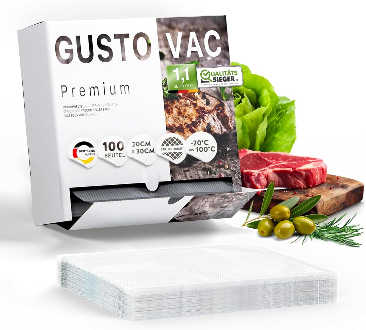 GustoVac Premium Vakuumbeutel - 100 Stk. - 20 x 30 cm - 100 Stück
