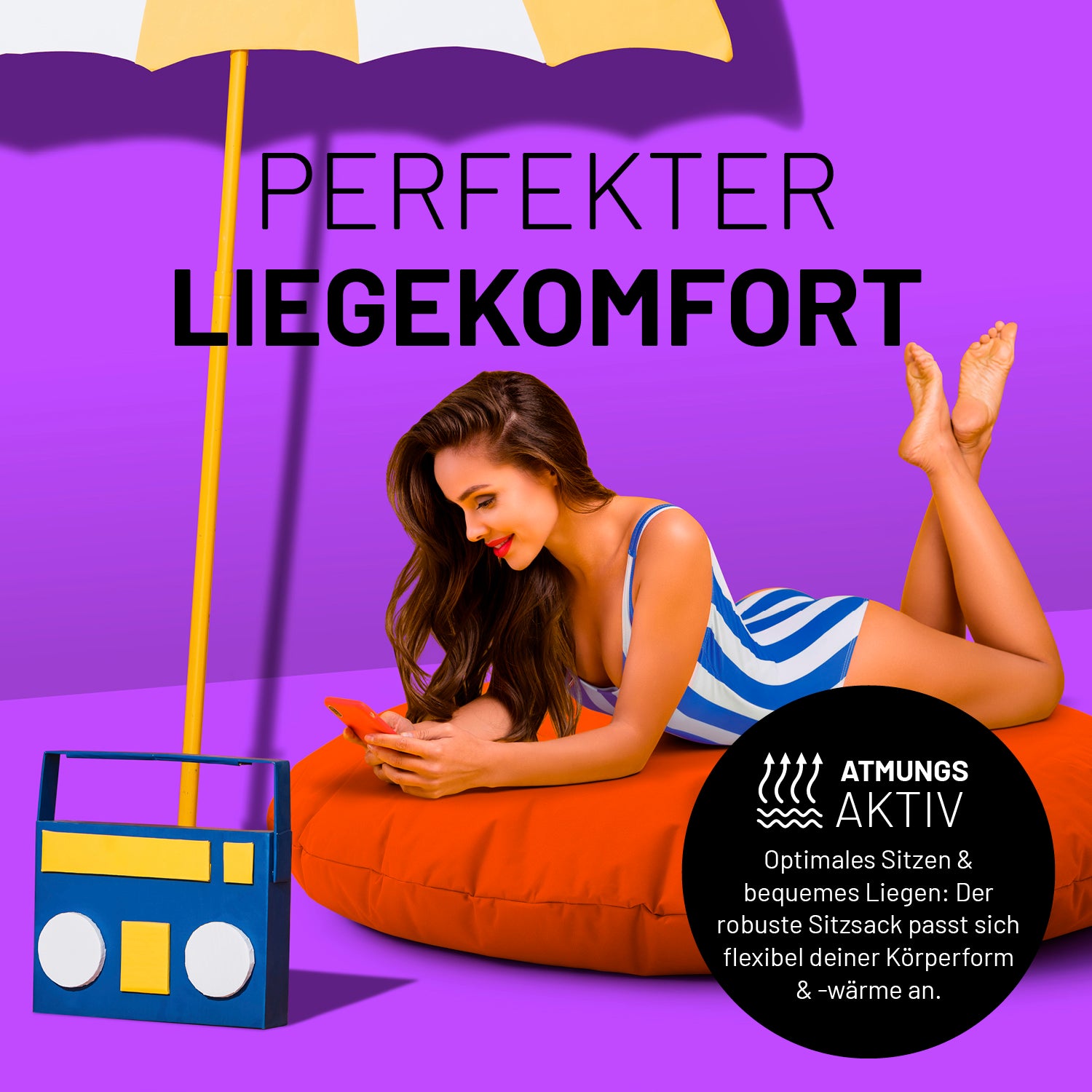 Sitzsack Drops (300 L) Orange, indoor & outdoor, vielseitig, leicht, atmungsaktiv, mit hochwertiger EPS-Füllung für optimalen Liegekomfort.