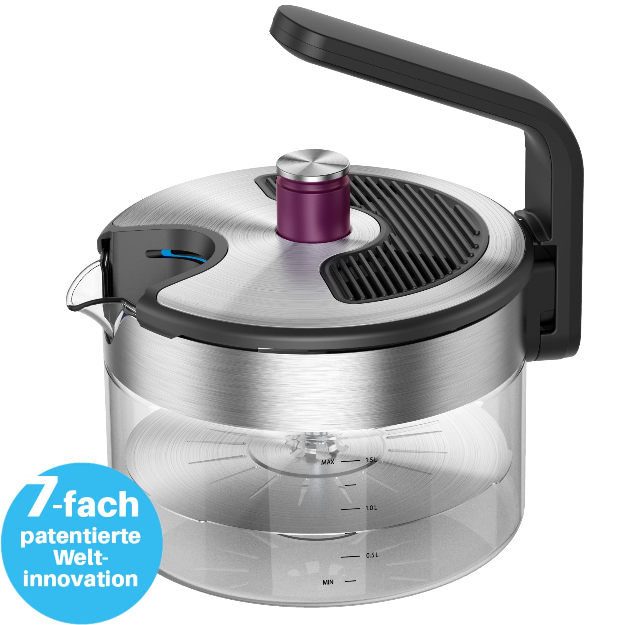 Wasserkessel für Induktionsherde 1,5 Liter mit automatischer Abschaltung, nachhaltigem Design und für Induktionskochfelder geeignet.