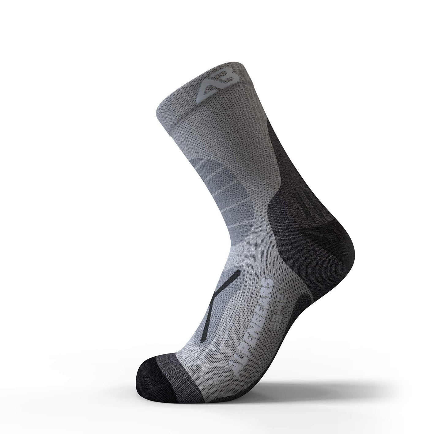 Wandersocken Merinowolle - 2er-Set - Grau-Schwarz - Größe 43-38, atmungsaktive, gepolsterte Wandersocken aus Merinowolle.