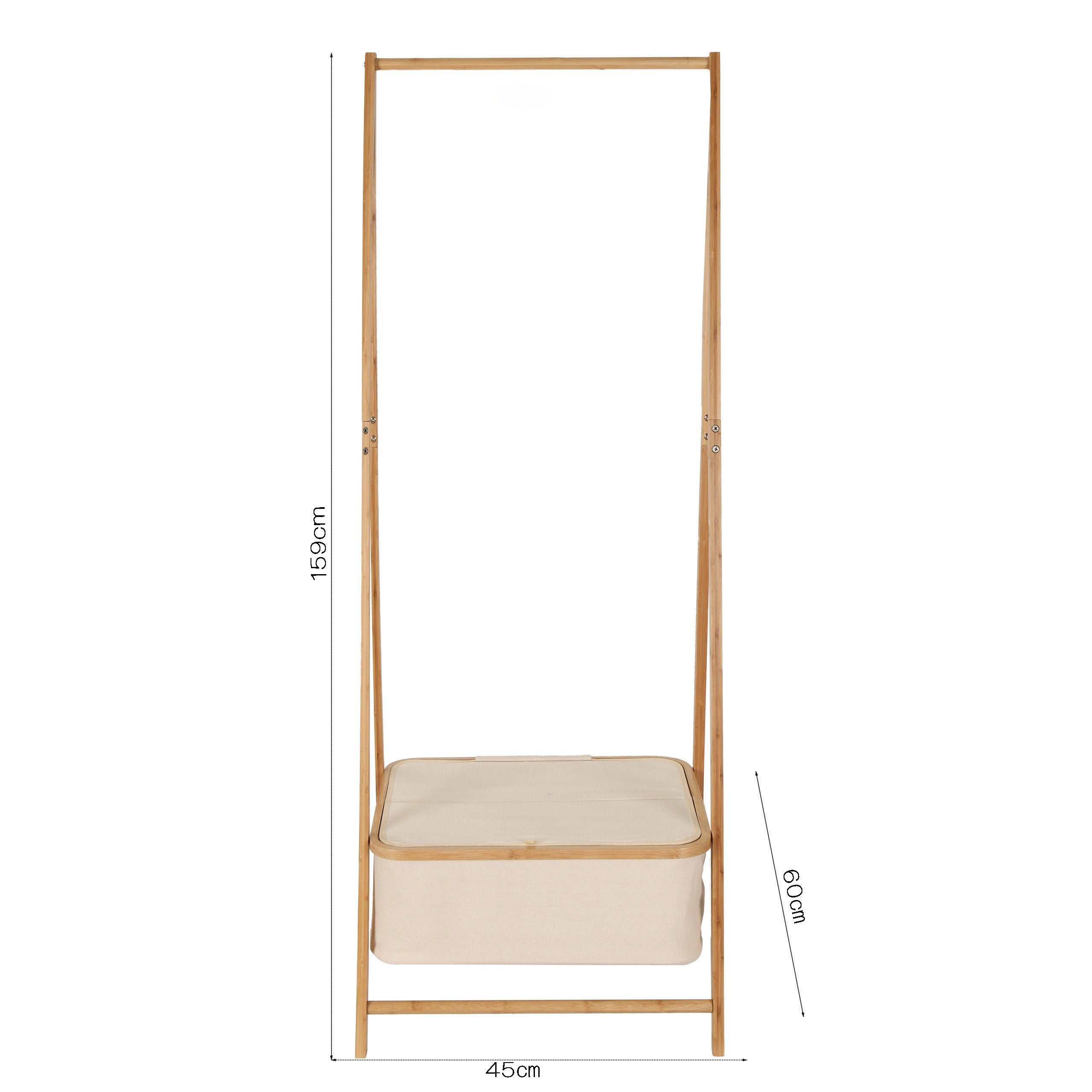 Kleiderständer aus Bambus - 159 x 60 x 45 cm in Beige, stabiler, moderner Garderobenständer mit Ablagefach von Lumaland.