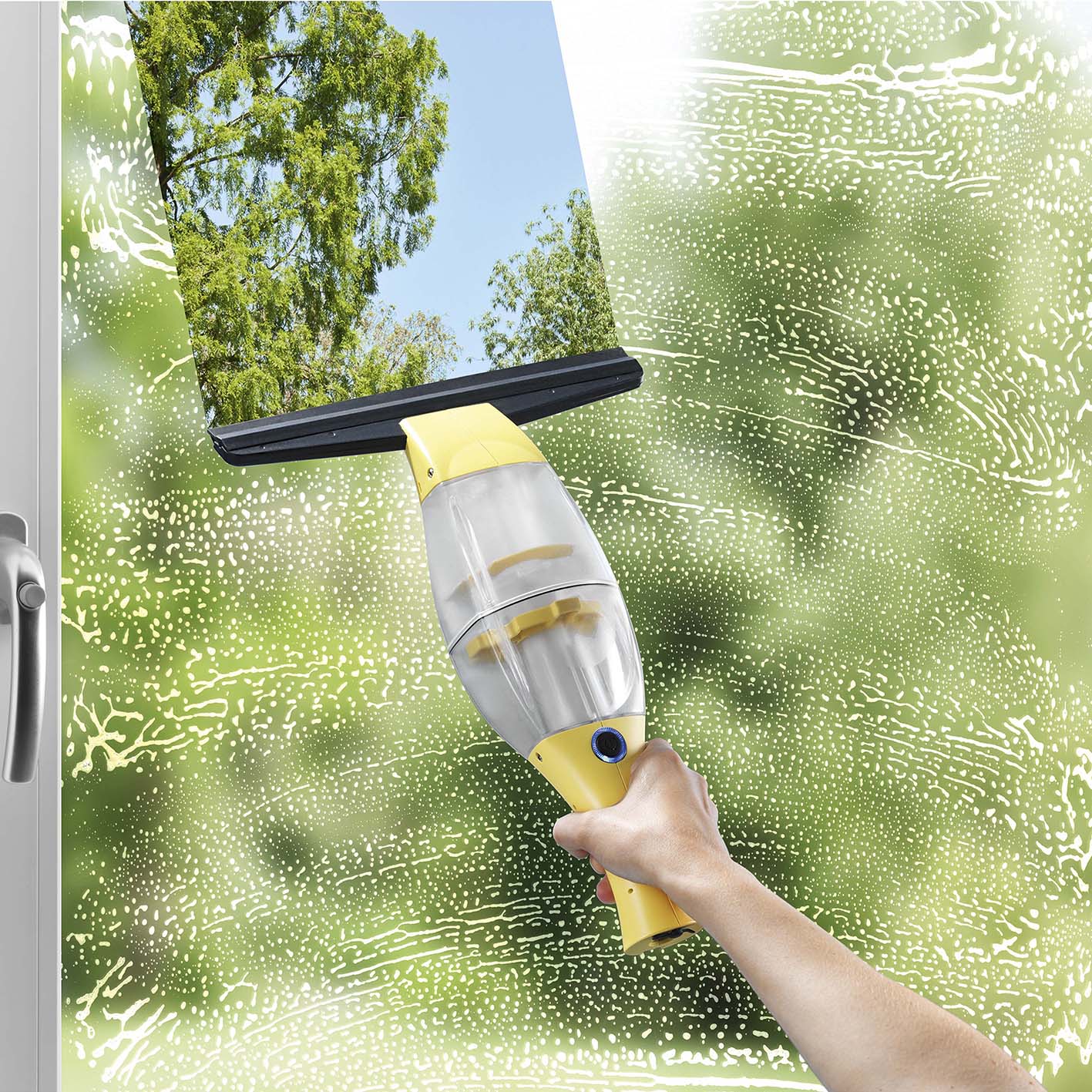 Akku-Fensterreiniger - Gelb entfernt Schmutz und Wasser von Fenstern kabellos und praktisch, ideal für alle glatten Flächen.