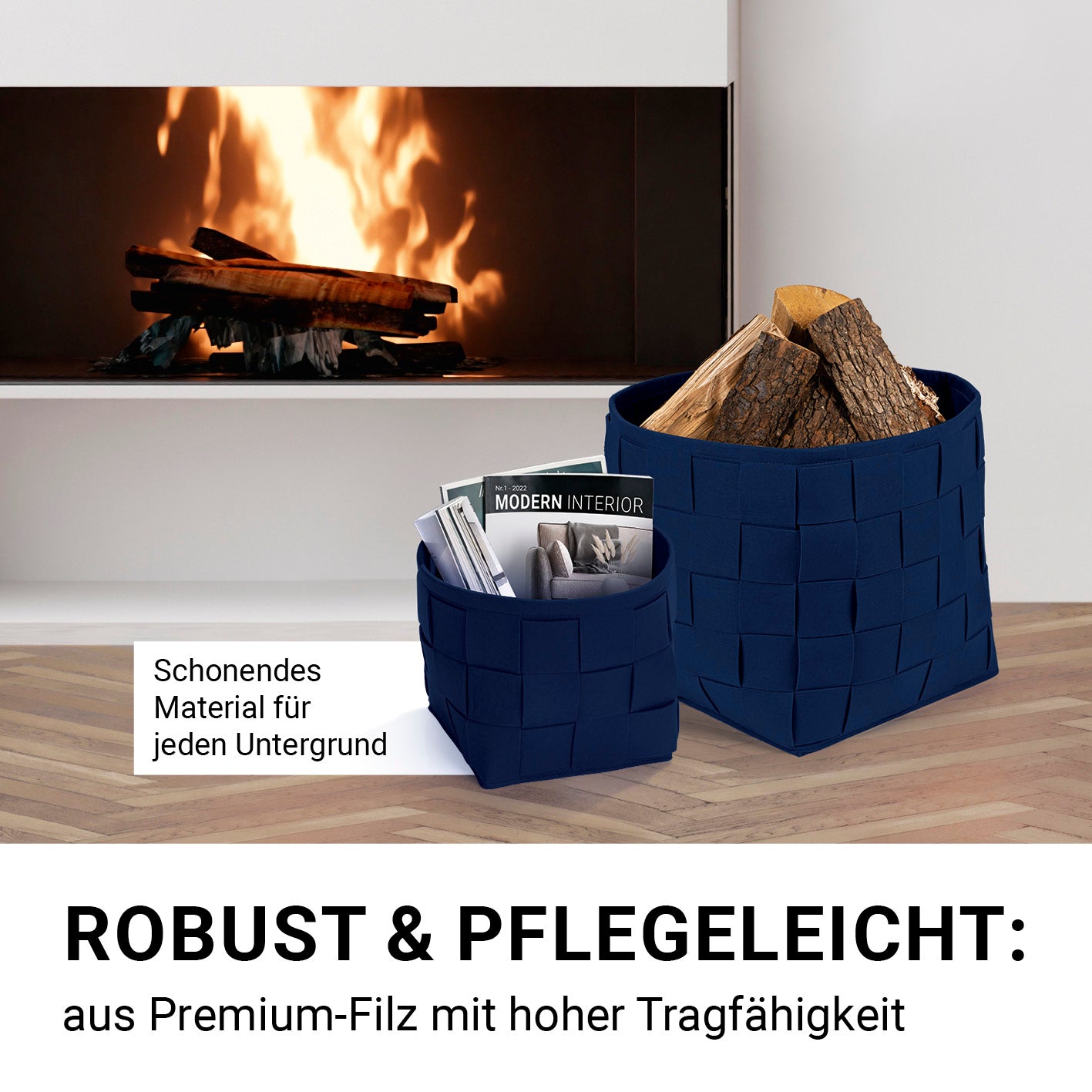 Filz-Aufbewahrungskorb L - 40 x 40 x 40 cm - Dunkelblau, moderner scandi Korb aus robustem Filz, faltbar und bodenschonend für vielseitige Nutzung.