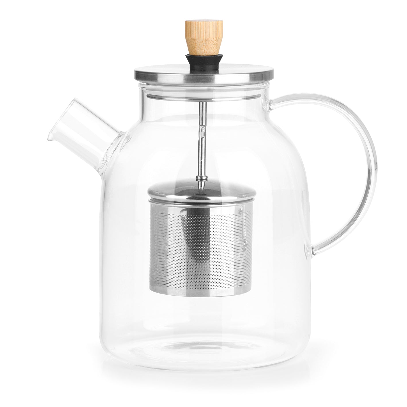 TEEKANNE Glaskanne mit Teesieb - 1,5 l, aus hitzebeständigem Borosilikatglas mit Edelstahl-Teesieb und Bambusdeckel.