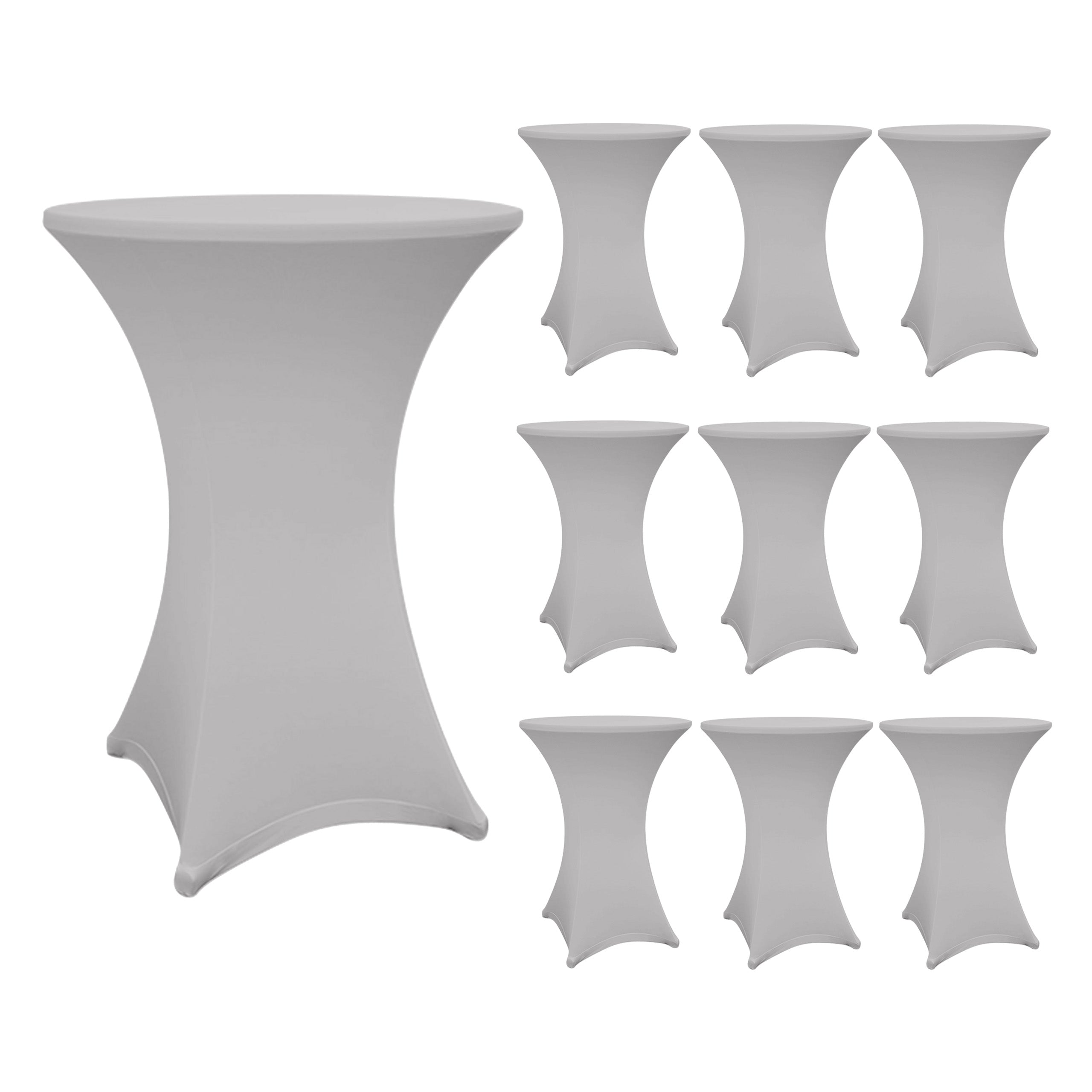 Stehtischhusse Ø 80-85 cm silbergrau im 10er-Set, passt perfekt, abwischbar und langlebig für drinnen und draußen.