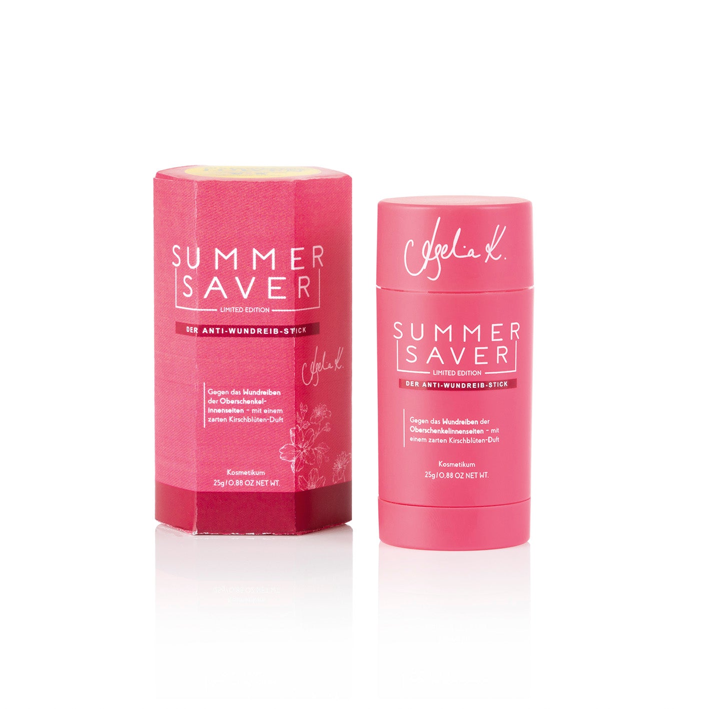 Kosmetikum - Anti-Wundreib-Stick - Kirschblüte - 25 g in pinker Verpackung mit zartem Kirschblüten-Duft gegen Wundreiben.