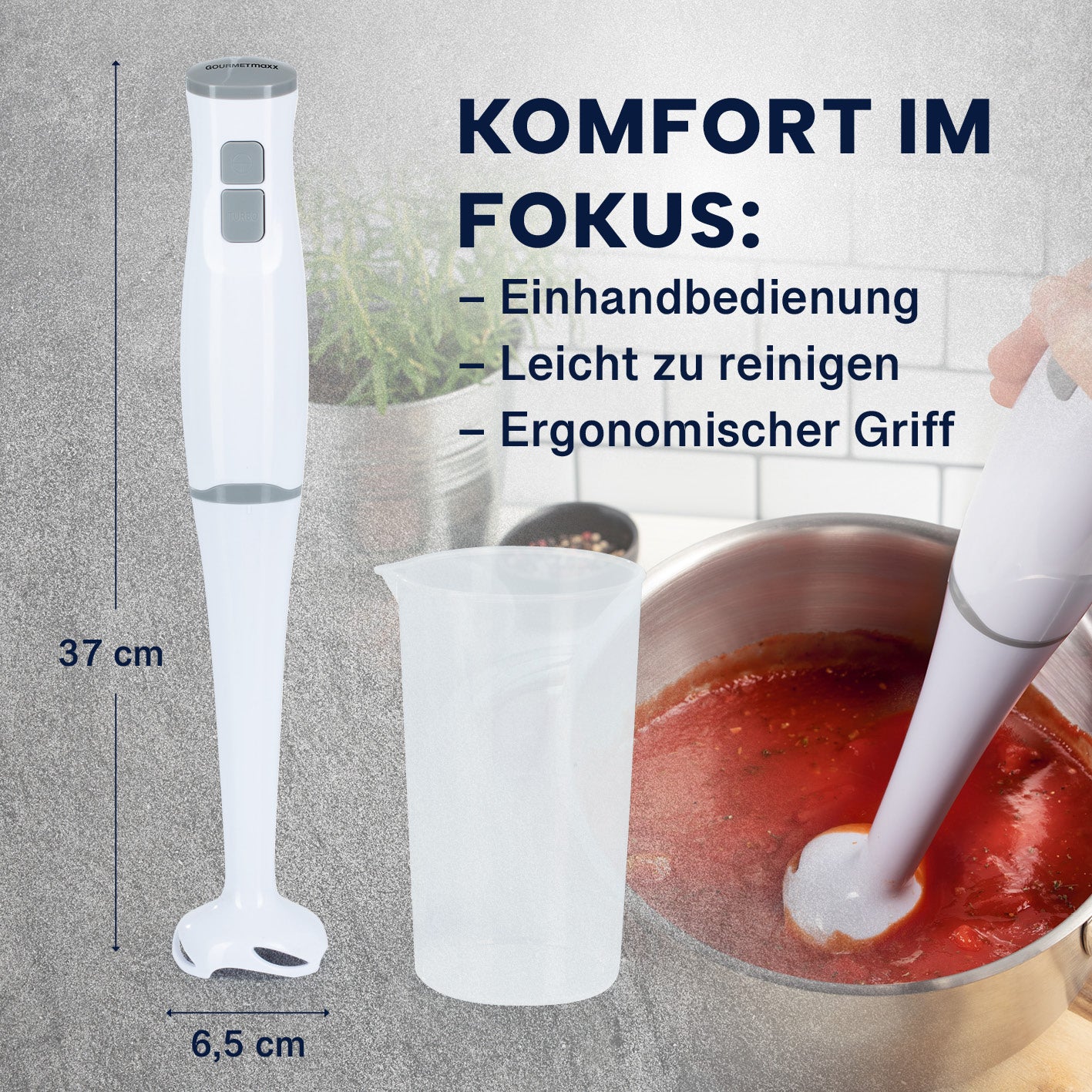 Stabmixer mit Messbecher - weiß/grau