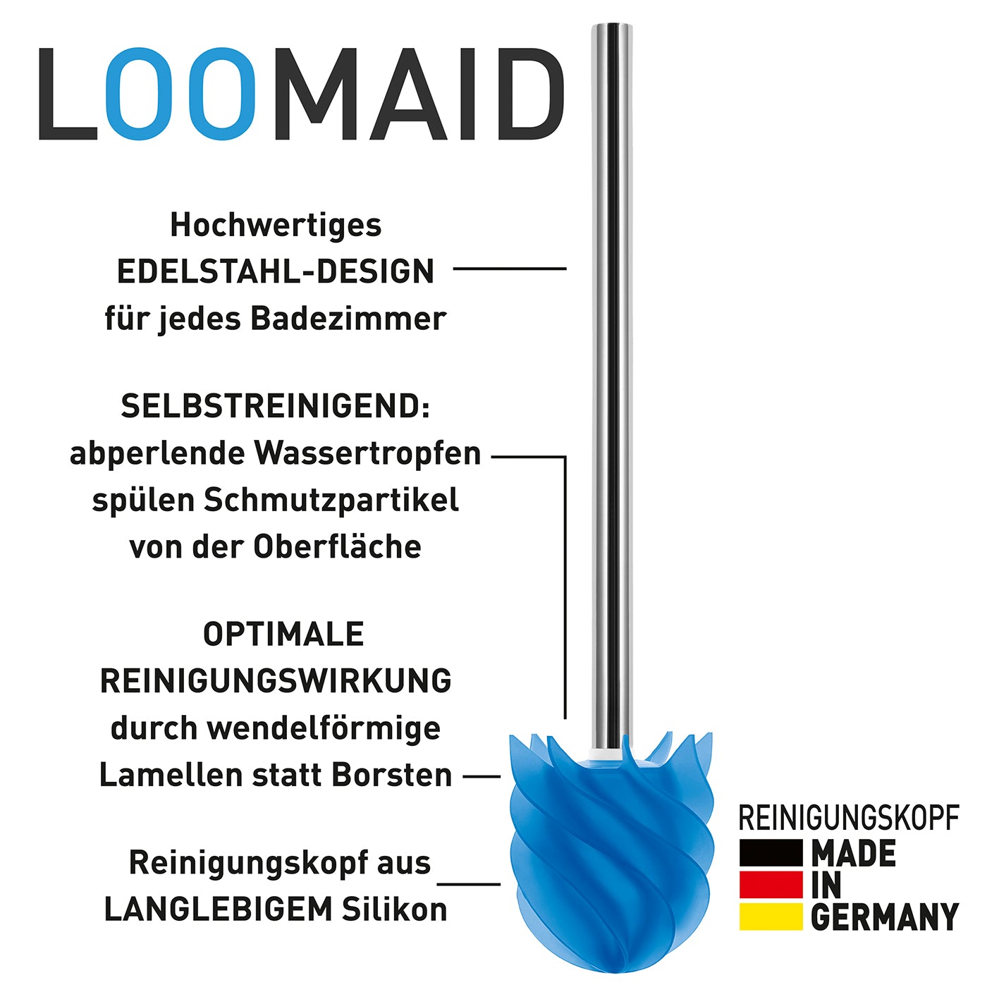 WC-Bürste Silikonkopf Edelstahl/blau mit Bürstenhalter