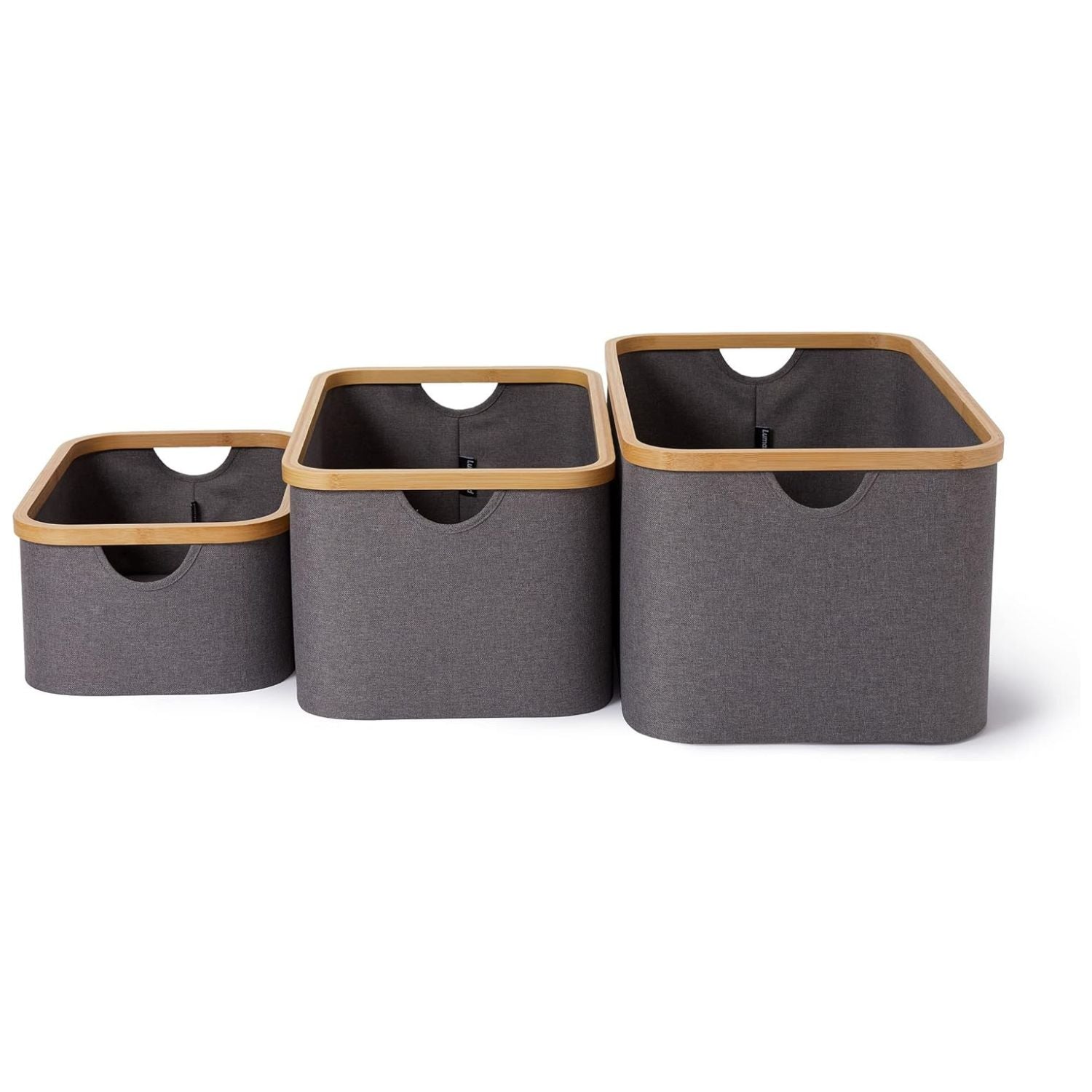 Aufbewahrungsboxen mit Bambus-Rahmen - 3er-Set - Grau