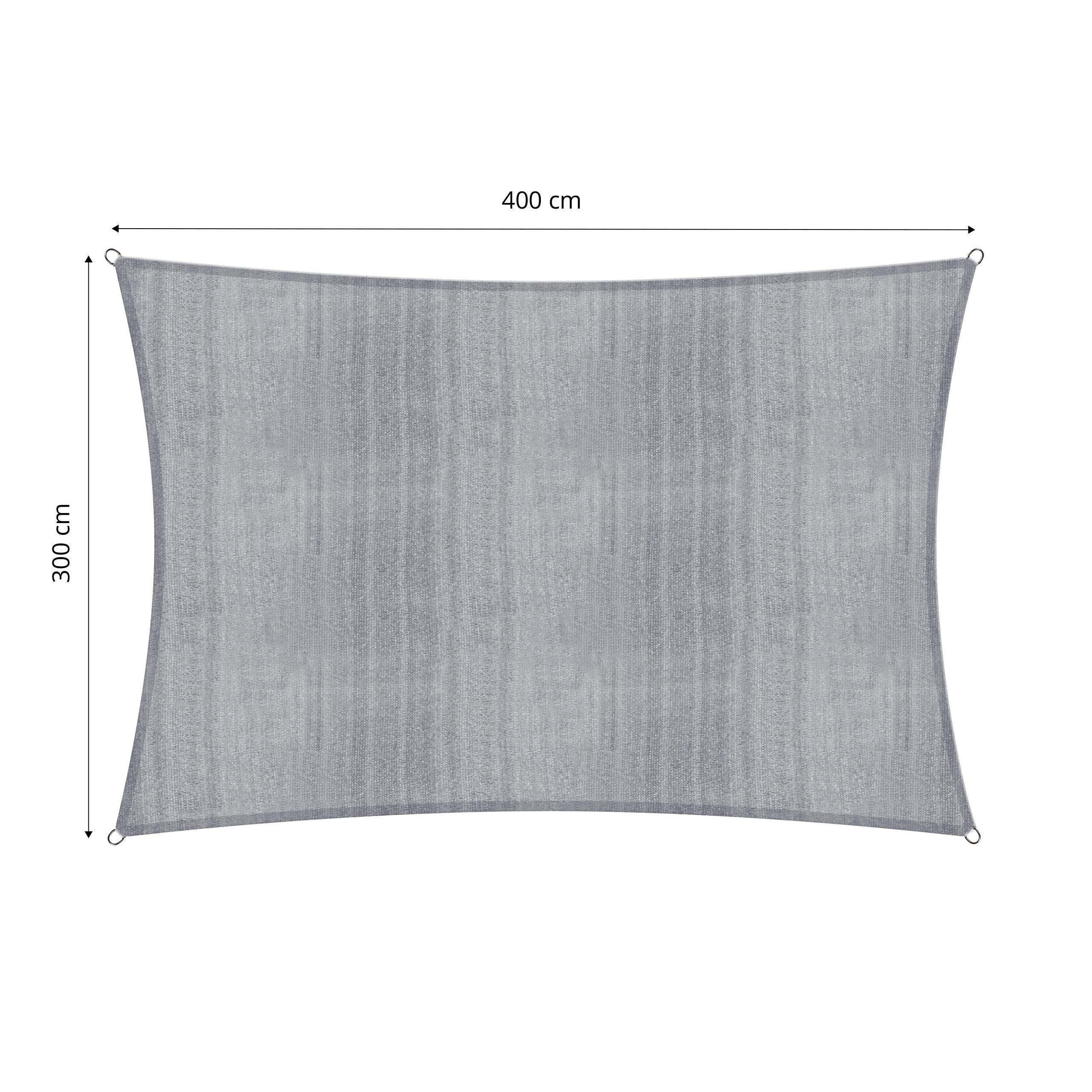 Sonnensegel 100% HDPE mit Stabilisator für UV-Schutz Rechteck 3 x 4 Meter Hellgrau, robust und reißfest mit Befestigungsringen.