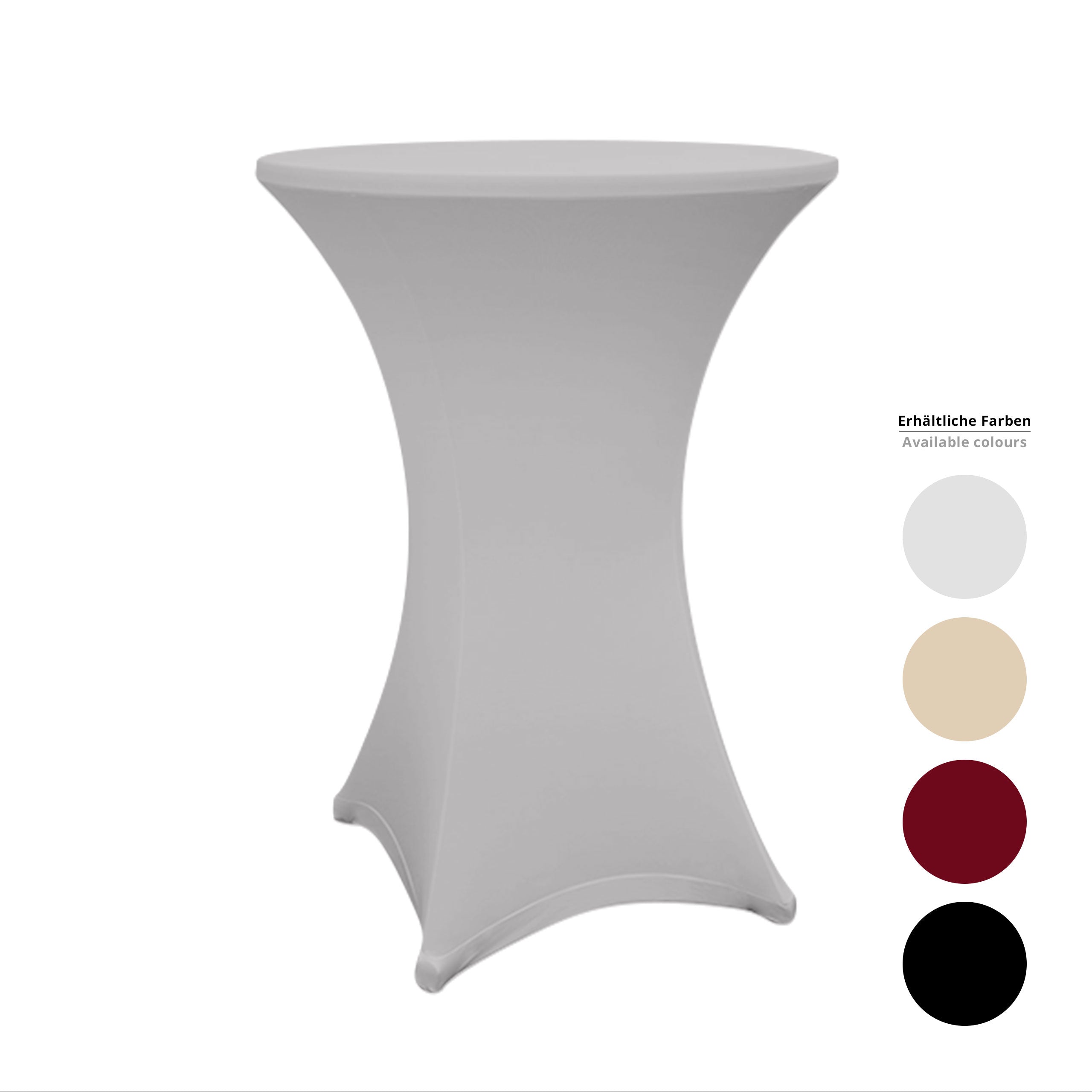 Stehtischhusse silbergrau Ø 80-85 cm, 2er-Set, aus elastischem, schmutzabweisendem Material mit perfekter Passform.