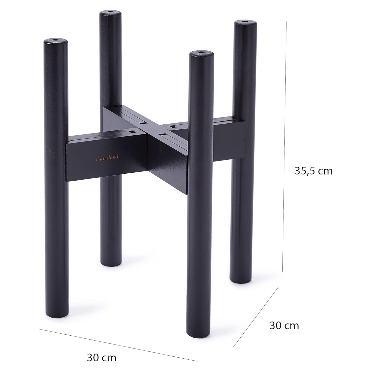 Blumenständer aus Bambus - 30 x 30 x 35,5 cm - 3er-Set in schwarzem Design, höhenverstellbar und geeignet für Pflanzen und Blumentöpfe.