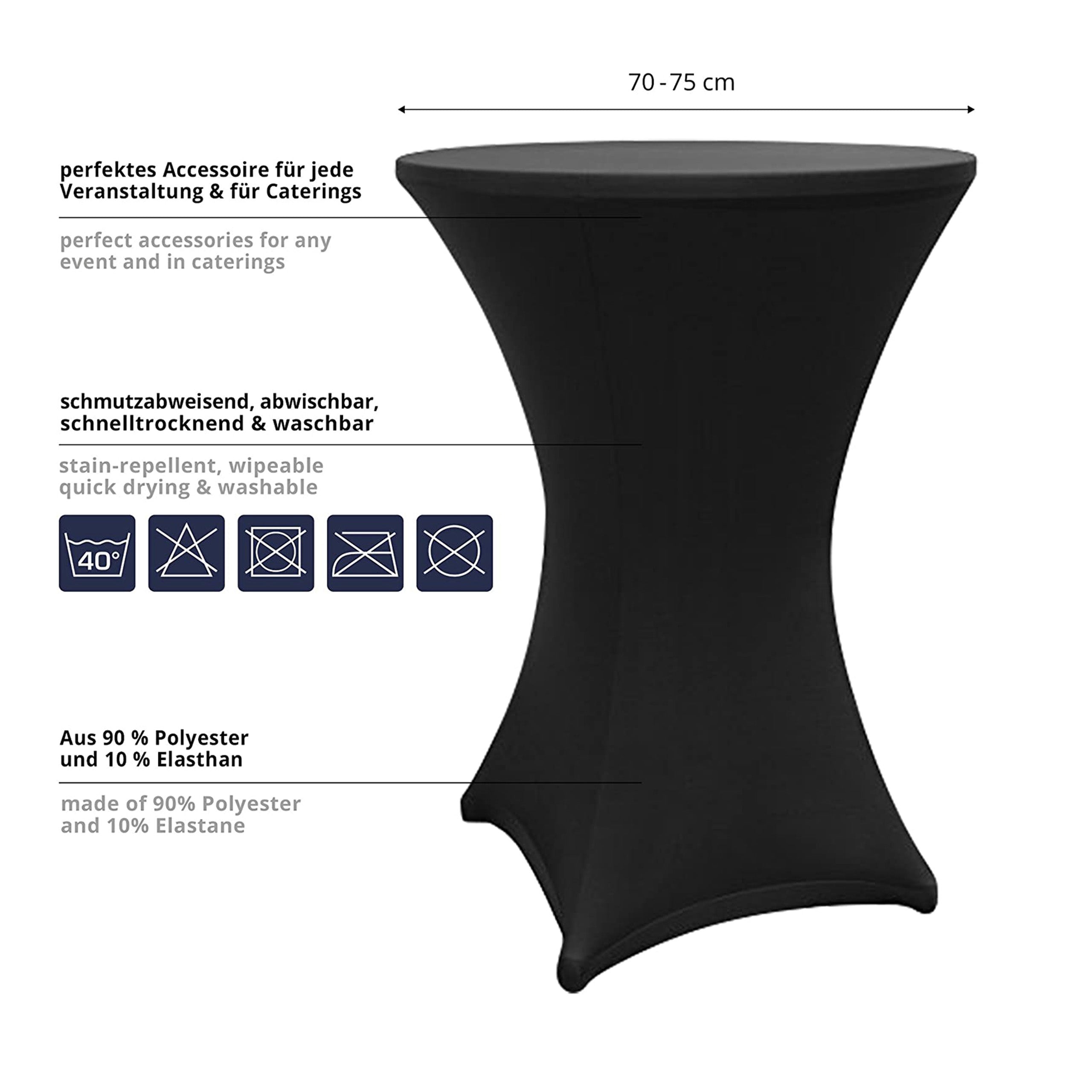 Stehtischhusse - Tisch Bezug - Husse - Ø 80-85 cm - Schwarz, schmutzabweisend, abwischbar, waschbar, elastisch, für Stehtische und Bistrotische.
