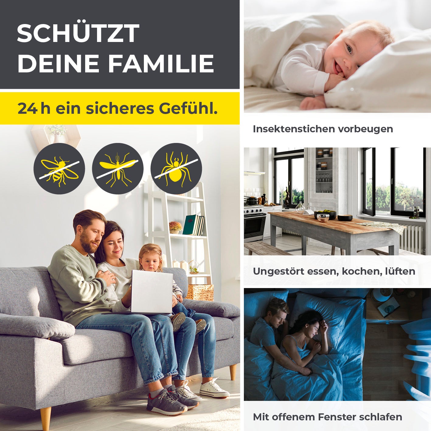 Insektenschutzgitter mit Magnetbefestigung - 4er-Set - 150 x 180 cm - Weiß