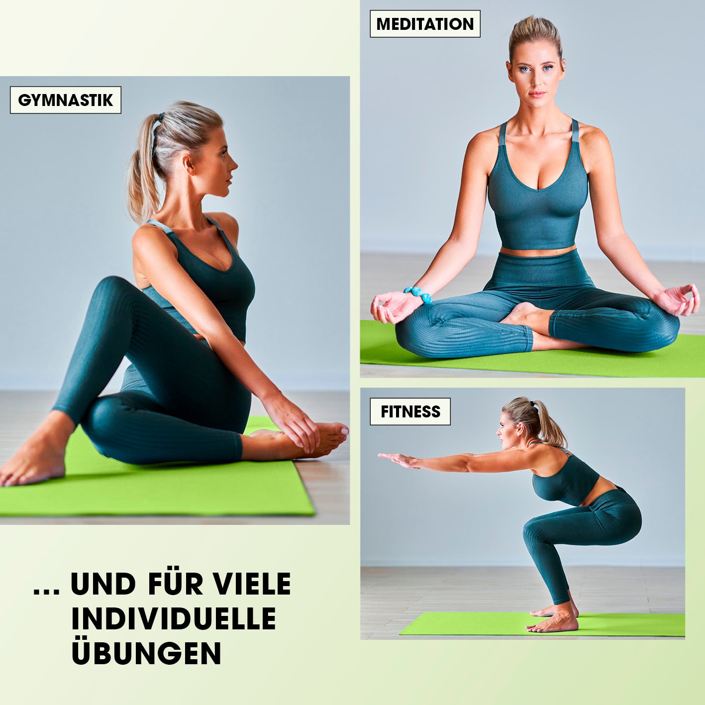Fitness- und Gymnastikmatte - 183 x 61 x 1,5 cm - Grün, rutschfest, robust und ideal für Gymnastik, Meditation und Fitnessübungen.