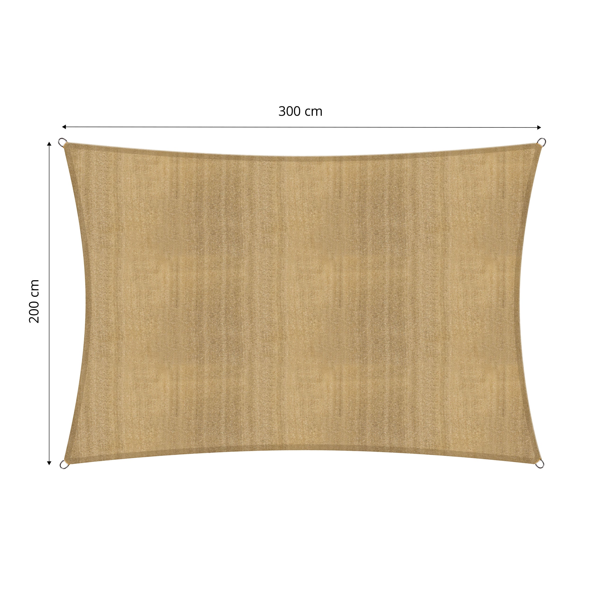 Sonnensegel 100% HDPE mit Stabilisator für UV-Schutz - Rechteck 2 x 3 Meter - Sand, robustes, reißfestes Material mit Befestigungsringen.