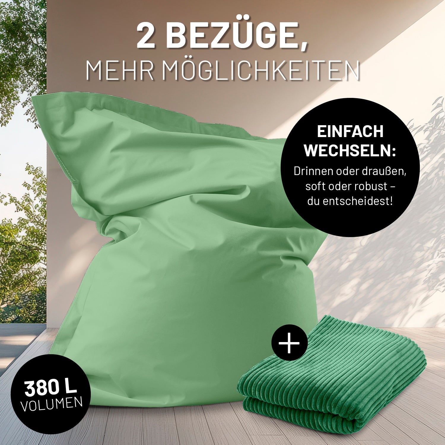 Sitzsack Classic XXL All-in-One Set - 380 L - 140 x 180 cm - Pastellgrün